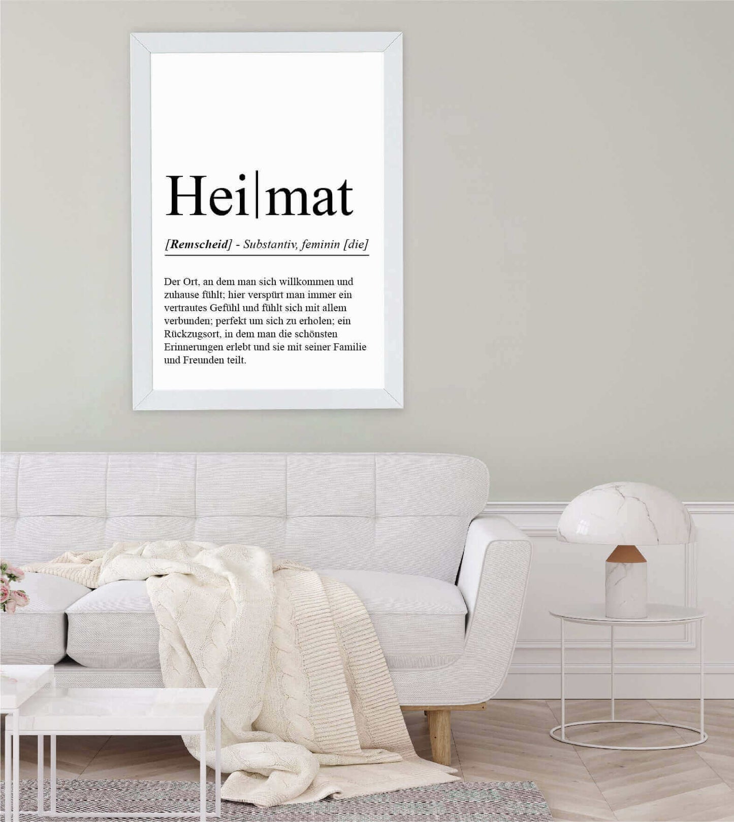 Anwendungsbild_Personalisiertes Bild "Definition" - HEIMAT, Bildgröße: 13x18cm, DIN A4, DIN A3, Bilderrahmen: Ohne Bilderrahmen, Bilderrahmen weiß, Bilderrahmen schwarz, Bilderrahmen weiß mit Passepartout, Bilderrahmen schwarz mit Passepartout, Copyright: