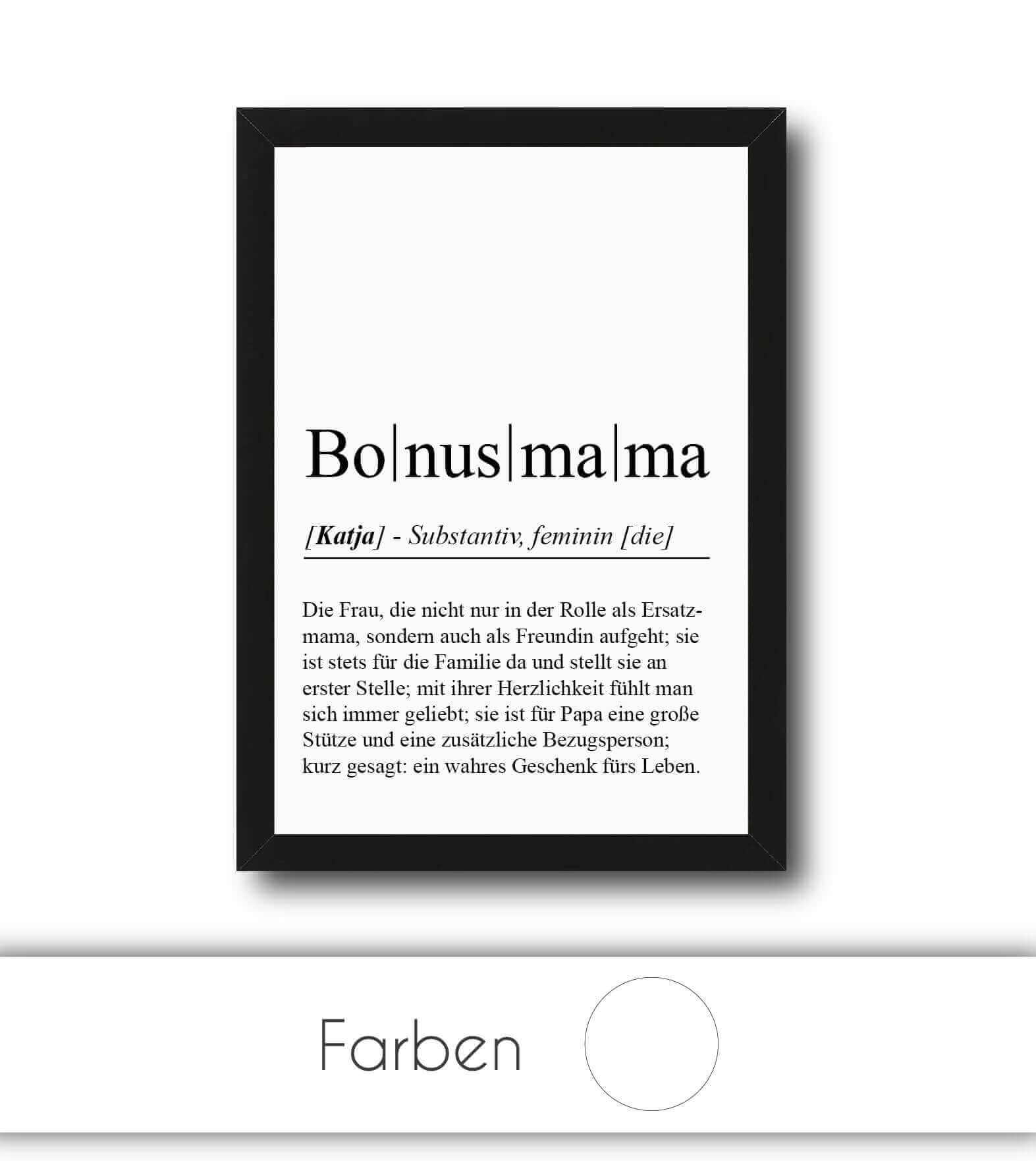 Personalisiertes Bild "Definition" - BONUSMAMA, Bildgröße: 13x18cm, DIN A4, DIN A3, Bilderrahmen: Ohne Bilderrahmen, Bilderrahmen weiß, Bilderrahmen schwarz, Bilderrahmen weiß mit Passepartout, Bilderrahmen schwarz mit Passepartout, Copyright: 321geschenk