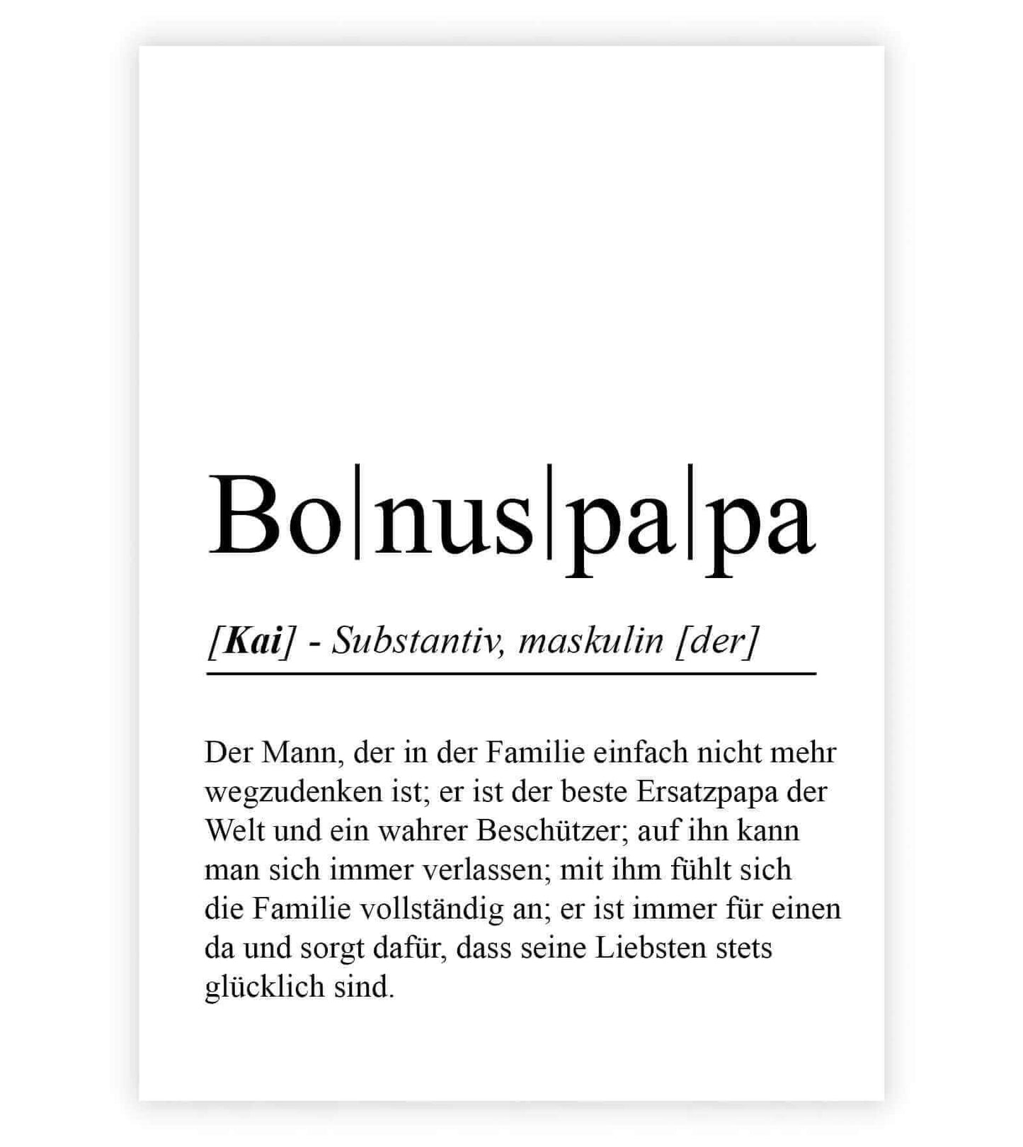 Personalisiertes Bild "Definition" - BONUSPAPA, Bildgröße: 13x18cm, DIN A4, DIN A3, Bilderrahmen: Ohne Bilderrahmen, Bilderrahmen weiß, Bilderrahmen schwarz, Bilderrahmen weiß mit Passepartout, Bilderrahmen schwarz mit Passepartout, Copyright: 321geschenk