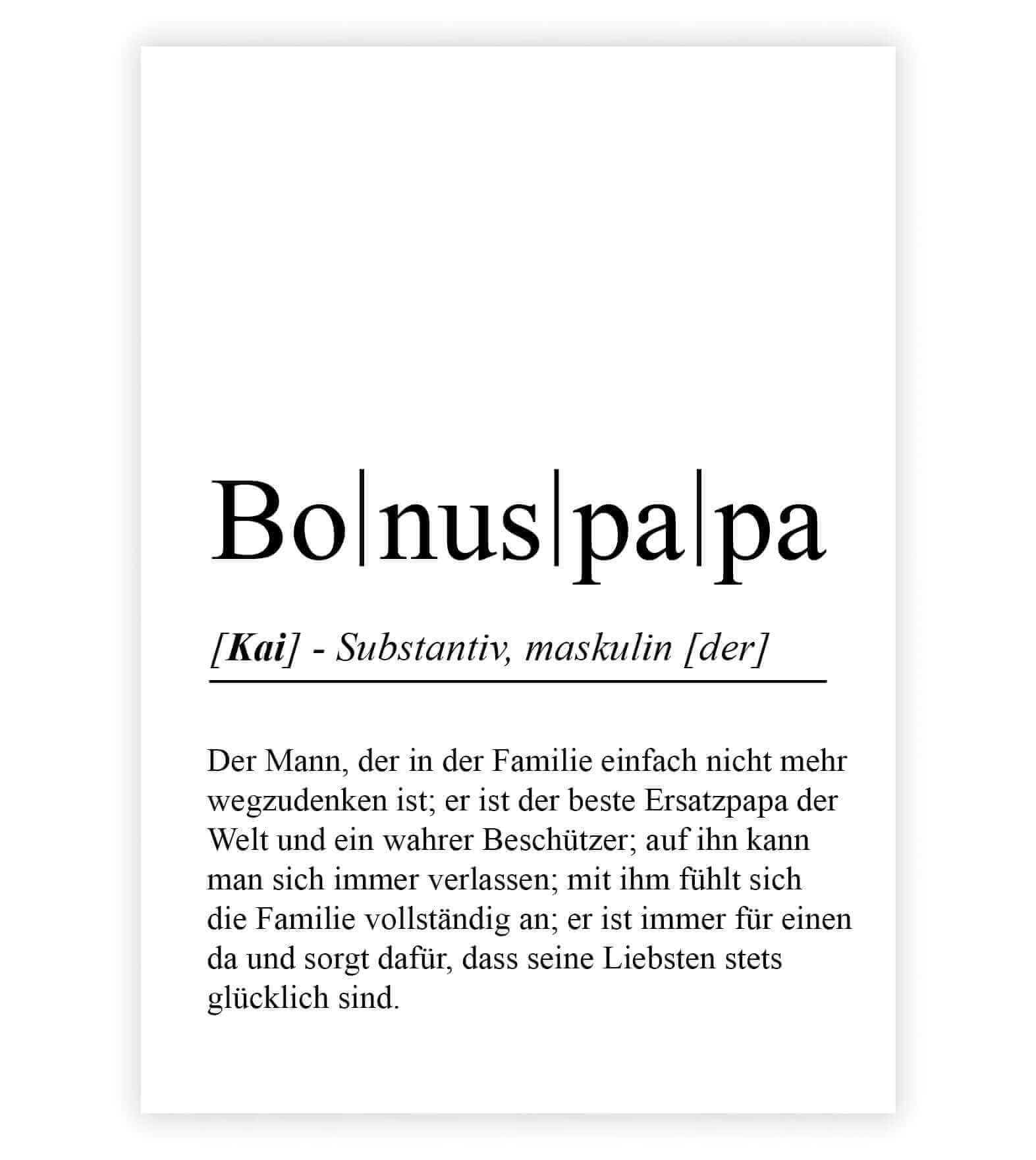 Personalisiertes Bild "Definition" - BONUSPAPA, Bildgröße: 13x18cm, DIN A4, DIN A3, Bilderrahmen: Ohne Bilderrahmen, Bilderrahmen weiß, Bilderrahmen schwarz, Bilderrahmen weiß mit Passepartout, Bilderrahmen schwarz mit Passepartout, Copyright: 321geschenk
