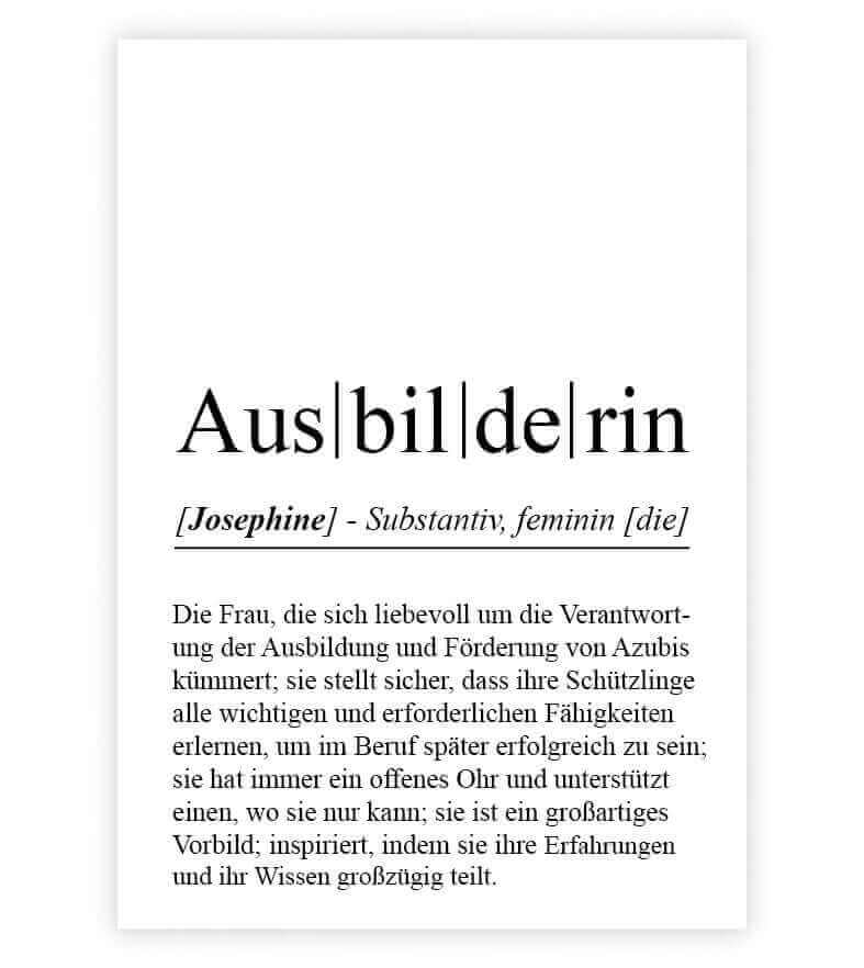 Personalisiertes Bild "Definition" - AUSBILDERIN, Bildgröße: 13x18cm, DIN A4, DIN A3, Bilderrahmen: Ohne Bilderrahmen, Bilderrahmen weiß, Bilderrahmen schwarz, Bilderrahmen weiß mit Passepartout, Bilderrahmen schwarz mit Passepartout, Copyright: 321gesche