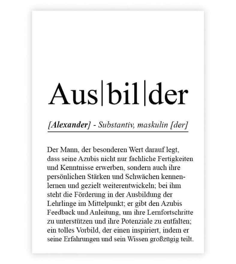 Personalisiertes Bild "Definition" - AUSBILDER, Bildgröße: 13x18cm, DIN A4, DIN A3, Bilderrahmen: Ohne Bilderrahmen, Bilderrahmen weiß, Bilderrahmen schwarz, Bilderrahmen weiß mit Passepartout, Bilderrahmen schwarz mit Passepartout, Copyright: 321geschenk