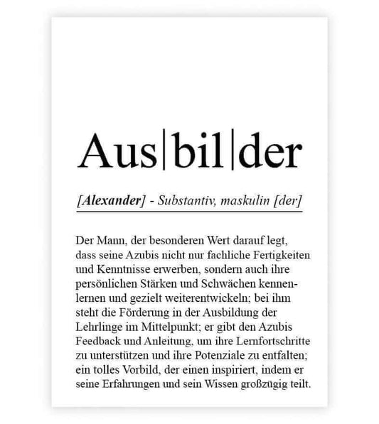 Personalisiertes Bild "Definition" - AUSBILDER, Bildgröße: 13x18cm, DIN A4, DIN A3, Bilderrahmen: Ohne Bilderrahmen, Bilderrahmen weiß, Bilderrahmen schwarz, Bilderrahmen weiß mit Passepartout, Bilderrahmen schwarz mit Passepartout, Copyright: 321geschenk