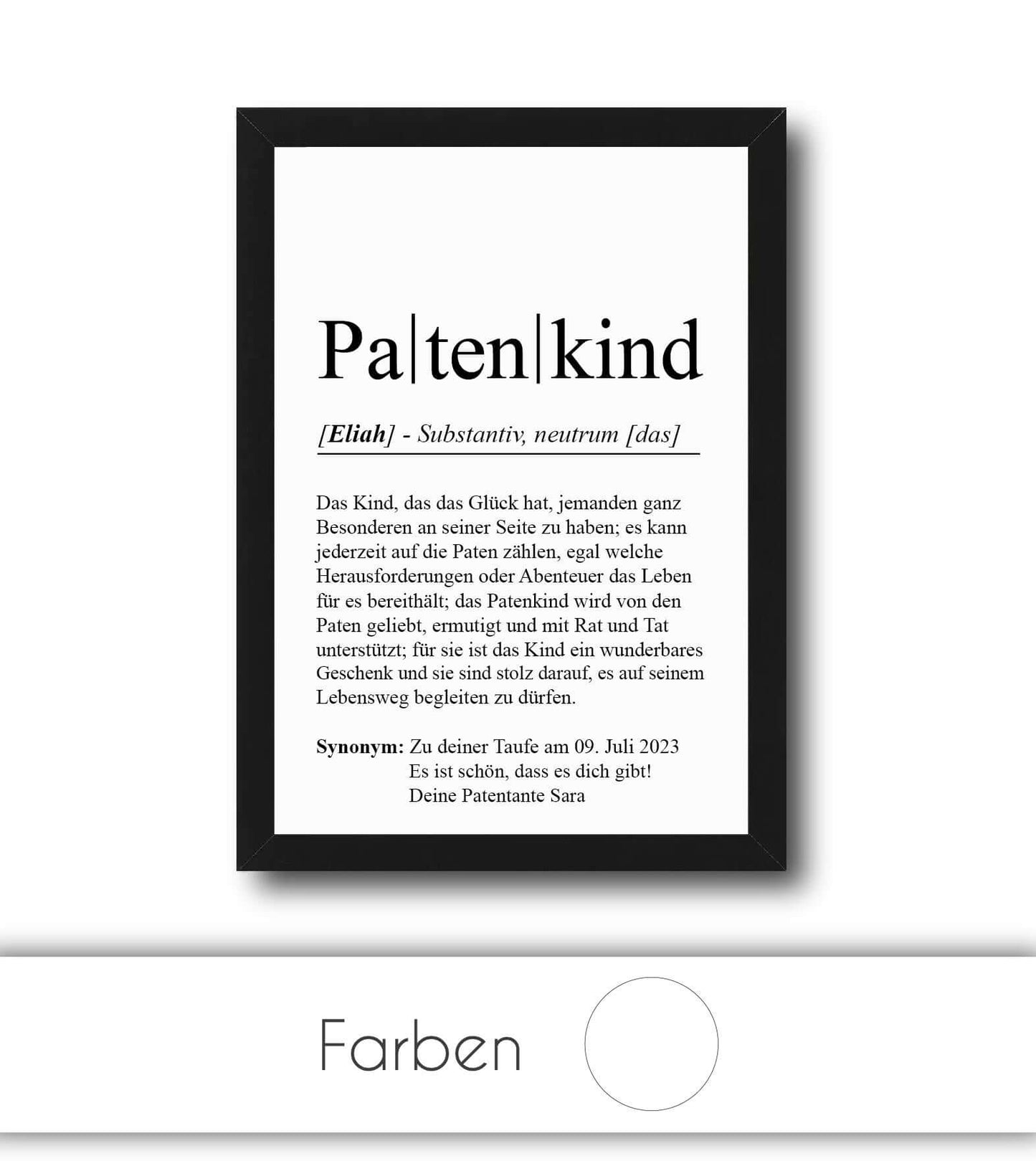 Personalisiertes Bild “Definition PATENKIND”, Bildfarbe: Weiß, Bildgröße: 13x18cm, DIN A4, DIN A3, Bilderrahmen: Ohne Bilderrahmen, Bilderrahmen weiß ohne Passepartout, Bilderrahmen schwarz ohne Passepartout, Bilderrahmen weiß mit Passepartout, Bilderrahm