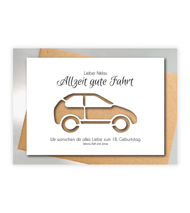 PLOT_Geldgeschenk "Führerschein" Auto, konturgeschnitten, Bildgröße: 13x18cm, DIN A4, DIN A3, Bilderrahmen: Ohne Bilderrahmen, Bilderrahmen weiß ohne Passepartout, Bilderrahmen schwarz ohne Passepartout, Bilderrahmen weiß mit Passepartout, Bilderrahmen sc