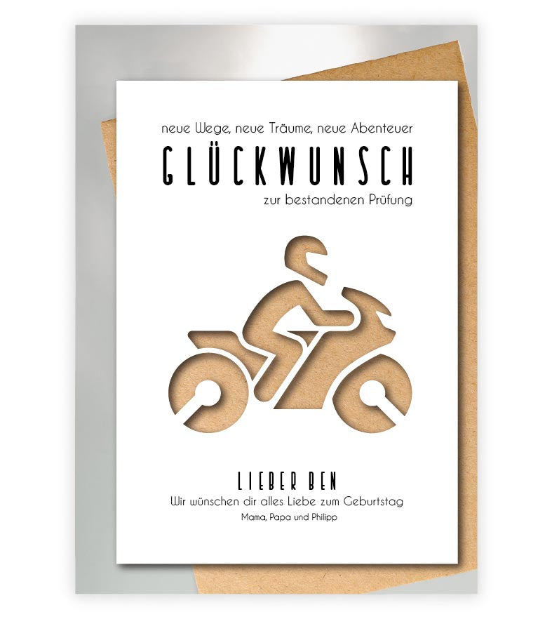 PLOT_Geldgeschenk "Führerschein" Motorrad, konturgeschnitten, Bildgröße: 13x18cm, DIN A4, DIN A3, Bilderrahmen: Ohne Bilderrahmen, Bilderrahmen weiß ohne Passepartout, Bilderrahmen schwarz ohne Passepartout, Bilderrahmen weiß mit Passepartout, Bilderrahme