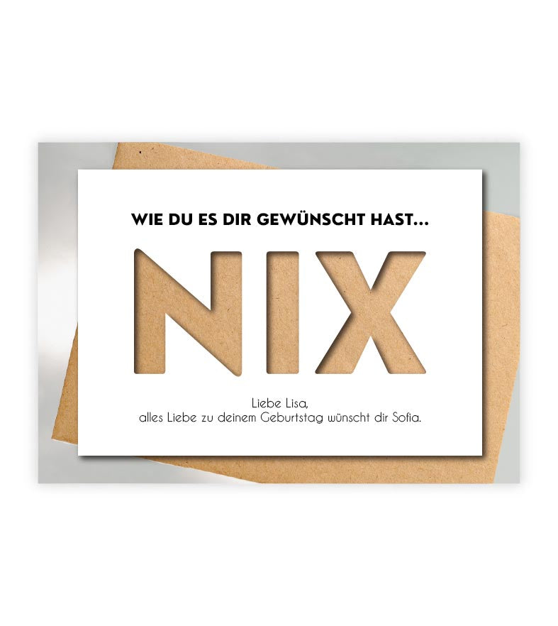 PLOT_Geldgeschenk "NIX", konturgeschnitten, Bildgröße: 13x18cm, DIN A4, DIN A3, Bilderrahmen: ohne Bilderrahmen, Bilderrahmen weiß, Bilderrahmen schwarz, Bilderrahmen weiß mit Passepartout, Bilderrahmen schwarz mit Passepartout, Copyright: 321geschenke.de