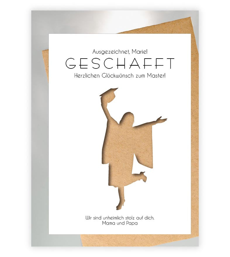 Geldgeschenk "Bachelor & Master" bestanden, Motiv. FRAU, Bildgröße: 13x18cm, DIN A4, DIN A3, Bilderrahmen: Ohne Bilderrahmen, Bilderrahmen weiß ohne Passepartout, Bilderrahmen schwarz ohne Passepartout, Bilderrahmen weiß mit Passepartout, Bilderrahmen sch