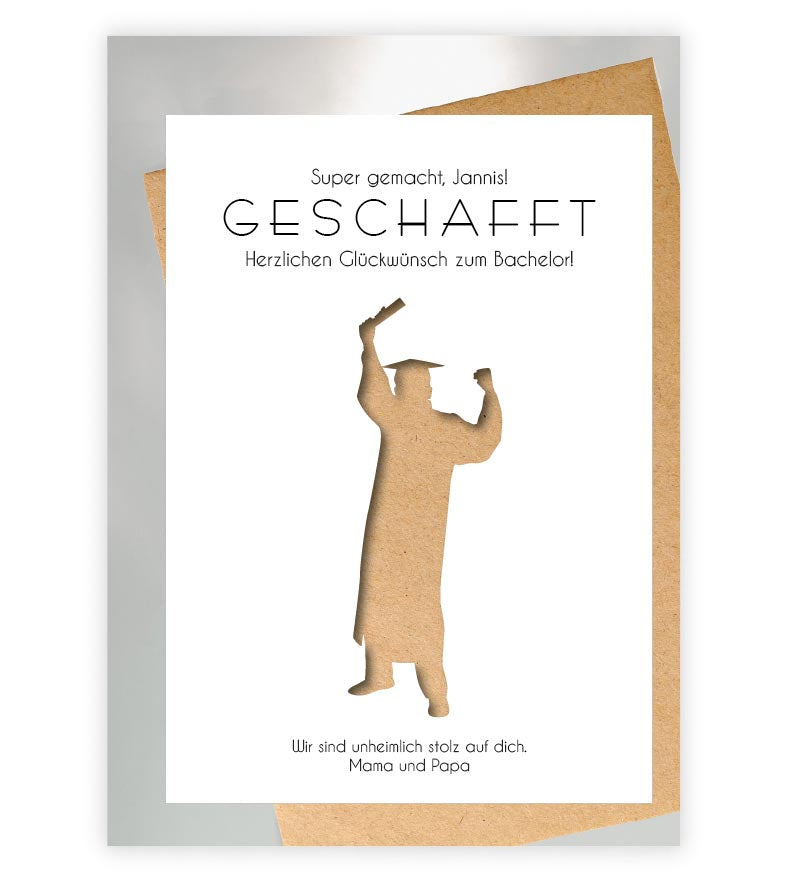 Geldgeschenk "Bachelor & Master" bestanden, Motiv: MANN, Bildgröße: 13x18cm, DIN A4, DIN A3, Bilderrahmen: Ohne Bilderrahmen, Bilderrahmen weiß ohne Passepartout, Bilderrahmen schwarz ohne Passepartout, Bilderrahmen weiß mit Passepartout, Bilderrahmen sch