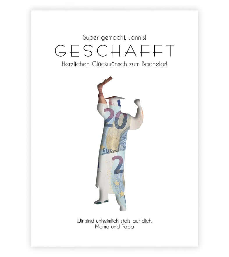 Geldgeschenk "Bachelor & Master" bestanden, Motiv: MANN, Bildgröße: 13x18cm, DIN A4, DIN A3, Bilderrahmen: Ohne Bilderrahmen, Bilderrahmen weiß ohne Passepartout, Bilderrahmen schwarz ohne Passepartout, Bilderrahmen weiß mit Passepartout, Bilderrahmen sch