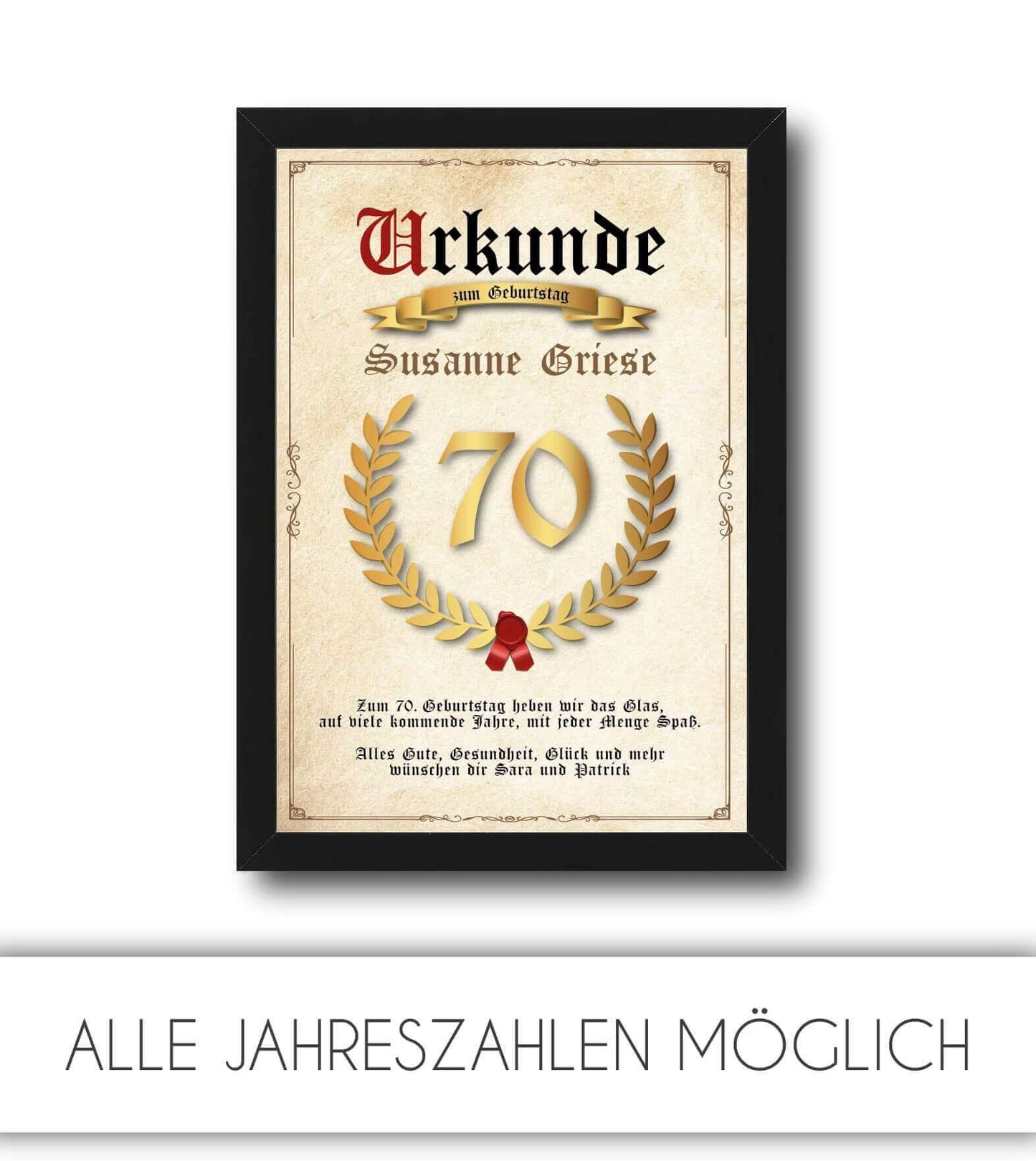 Personalisierte “Urkunde" mit Jahreszahl