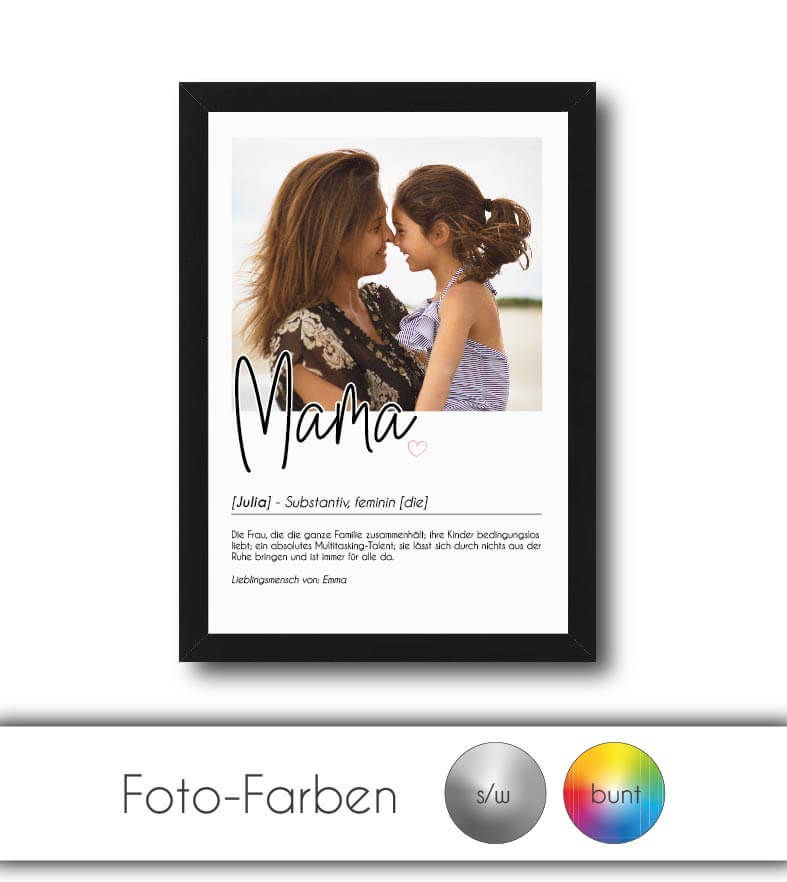 Personalisiertes Foto-Poster "MAMA" mit Definition, Bildgröße: 13x18cm, DIN A4, DIN A3, Bilderrahmen: Ohne Bilderrahmen, Bilderrahmen weiß, Bilderrahmen schwarz, Bilderrahmen weiß mit Passepartout, Bilderrahmen schwarz mit Passepartout, Copyright: 321gesc