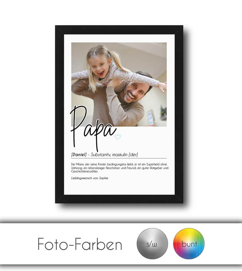 Personalisiertes Foto-Poster "PAPA" mit Definition, Bildgröße: 13x18cm, DIN A4, DIN A3, Bilderrahmen: Ohne Bilderrahmen, Bilderrahmen weiß, Bilderrahmen schwarz, Bilderrahmen weiß mit Passepartout, Bilderrahmen schwarz mit Passepartout, Copyright: 321gesc