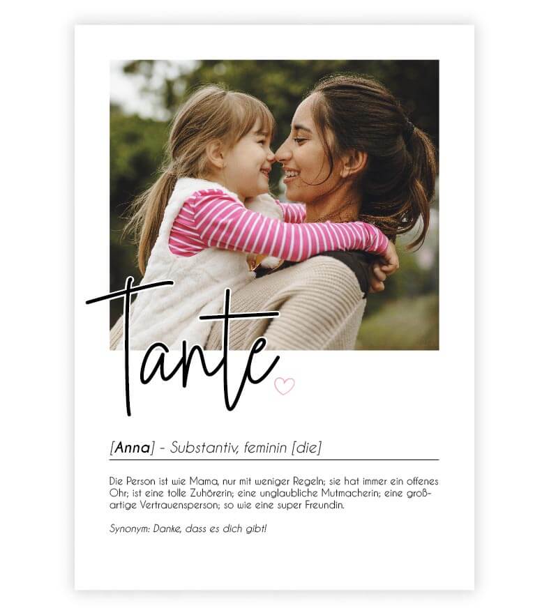 Personalisiertes Foto-Poster "TANTE" mit Definition, Bildgröße: 13x18cm, DIN A4, DIN A3, Bilderrahmen: Ohne Bilderrahmen, Copyright: 321geschenke.de