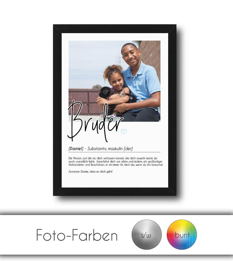 Personalisiertes Foto-Poster "BRUDER" mit Definition, Bildgröße: 13x18cm, DIN A4, DIN A3, Bilderrahmen: Ohne Bilderrahmen, Bilderrahmen weiß, Bilderrahmen schwarz, Bilderrahmen weiß mit Passepartout, Bilderrahmen schwarz mit Passepartout, Copyright: 321ge