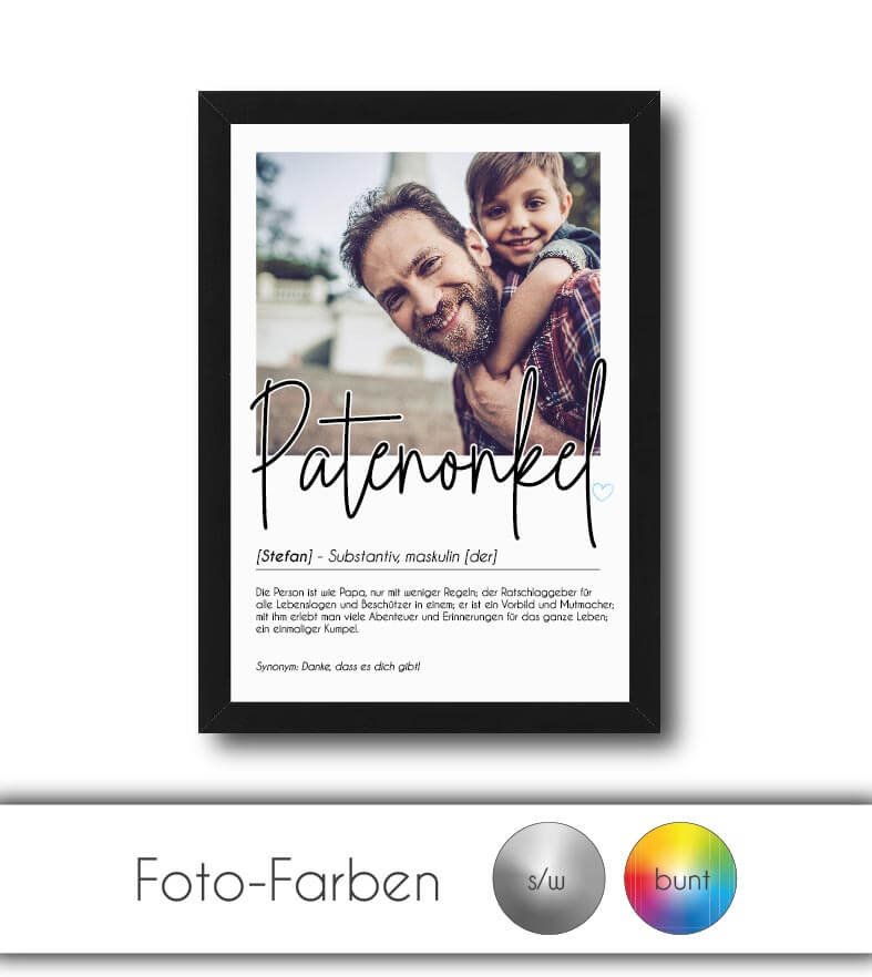 Personalisiertes Foto-Poster "PATENONKEL" mit Definition, Bildgröße: 13x18cm, DIN A4, DIN A3, Bilderrahmen: Ohne Bilderrahmen, Bilderrahmen weiß, Bilderrahmen schwarz, Bilderrahmen weiß mit Passepartout, Bilderrahmen schwarz mit Passepartout, Copyright: 3