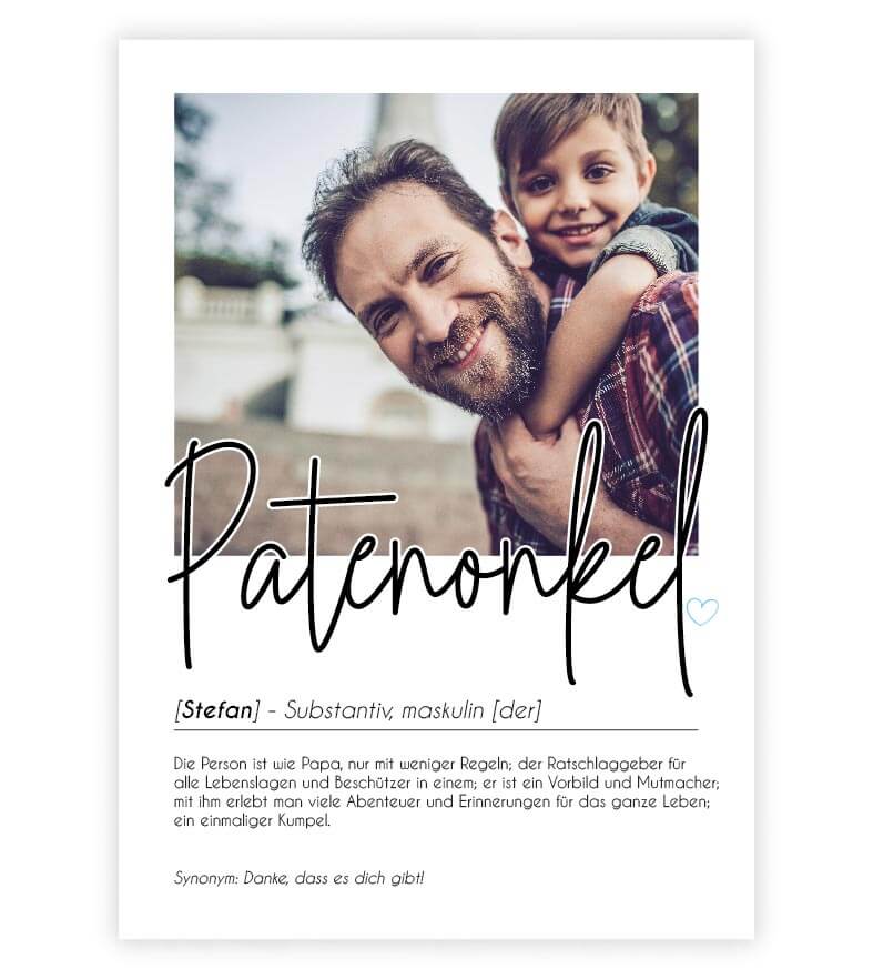 Personalisiertes Foto-Poster "PATENONKEL" mit Definition, Bildgröße: 13x18cm, DIN A4, DIN A3, Bilderrahmen: Ohne Bilderrahmen, Copyright: 321geschenke.de