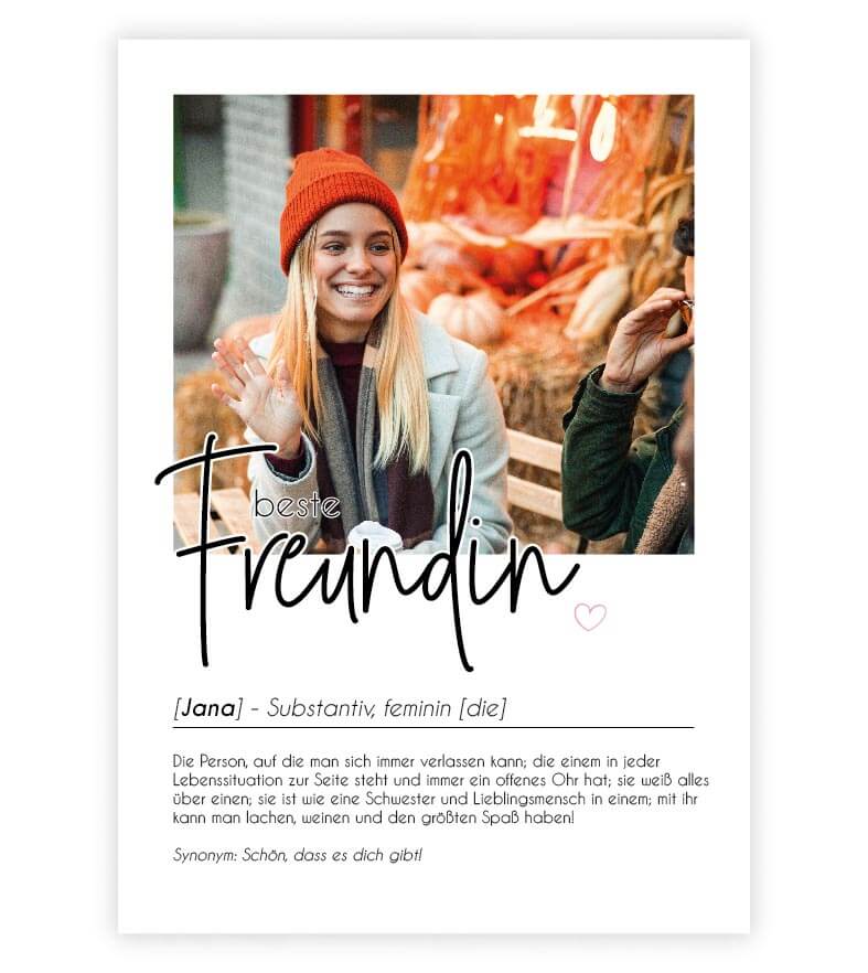 Personalisiertes Foto-Poster "BESTE FREUNDIN" mit Definition, Bildgröße: 13x18cm, DIN A4, DIN A3, Bilderrahmen: Ohne Bilderrahmen, Bilderrahmen weiß, Bilderrahmen schwarz, Bilderrahmen weiß mit Passepartout, Bilderrahmen schwarz mit Passepartout, Copyrigh