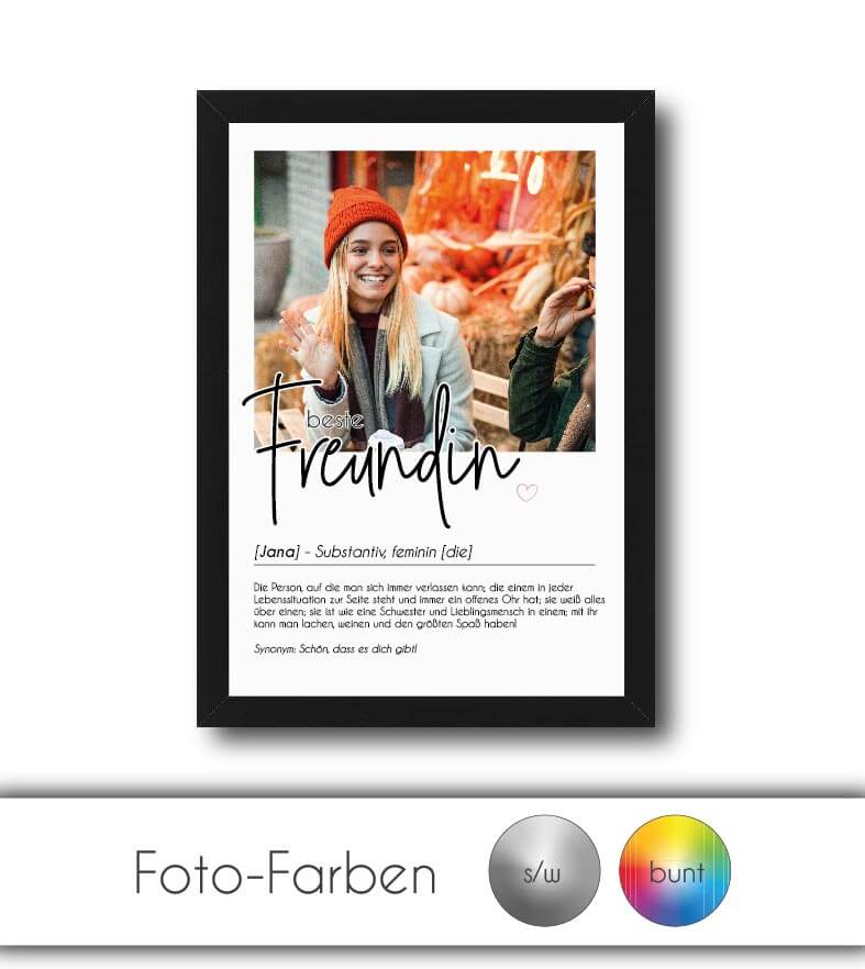 Personalisiertes Foto-Poster "BESTE FREUNDIN" mit Definition, Bildgröße: 13x18cm, DIN A4, DIN A3, Bilderrahmen: Ohne Bilderrahmen, Bilderrahmen weiß, Bilderrahmen schwarz, Bilderrahmen weiß mit Passepartout, Bilderrahmen schwarz mit Passepartout, Copyrigh
