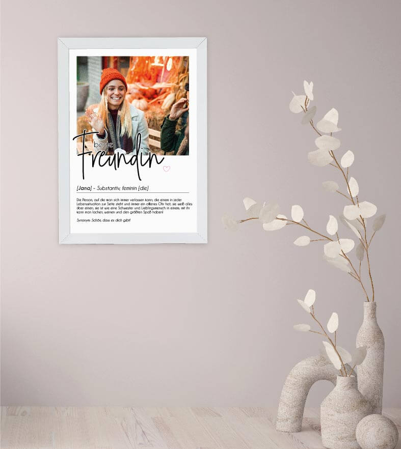 Personalisiertes Foto-Poster "BESTE FREUNDIN" mit Definition, Bildgröße: 13x18cm, DIN A4, DIN A3, Bilderrahmen: Ohne Bilderrahmen, Bilderrahmen weiß, Bilderrahmen schwarz, Bilderrahmen weiß mit Passepartout, Bilderrahmen schwarz mit Passepartout, Copyrigh