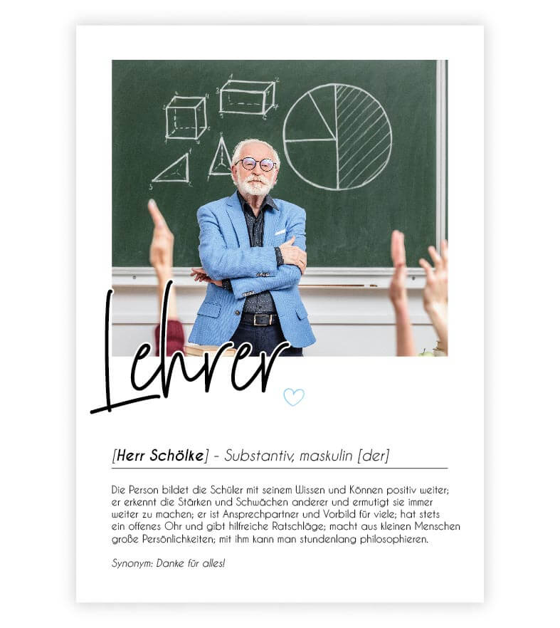 Personalisiertes Foto-Poster "LEHRER" mit Definition, Bildgröße: 13x18cm, DIN A4, DIN A3, Bilderrahmen: Ohne Bilderrahmen, Bilderrahmen weiß, Bilderrahmen schwarz, Bilderrahmen weiß mit Passepartout, Bilderrahmen schwarz mit Passepartout, Copyright: 321ge