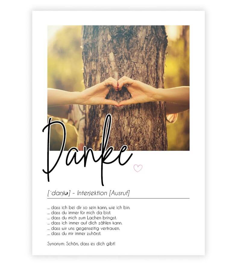 Personalisiertes Foto-Poster "Danke" mit Definition, Bildgröße: 13x18cm, DIN A4, DIN A3, Bilderrahmen: Ohne Bilderrahmen, Bilderrahmen weiß, Bilderrahmen schwarz, Bilderrahmen weiß mit Passepartout, Bilderrahmen schwarz mit Passepartout, Copyright: 321ges