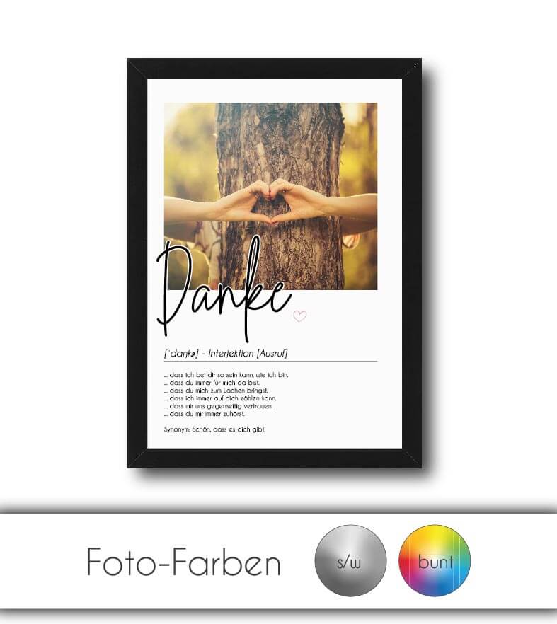 Personalisiertes Foto-Poster "Danke" mit Definition, Bildgröße: 13x18cm, DIN A4, DIN A3, Bilderrahmen: Ohne Bilderrahmen, Bilderrahmen weiß, Bilderrahmen schwarz, Bilderrahmen weiß mit Passepartout, Bilderrahmen schwarz mit Passepartout, Copyright: 321ges