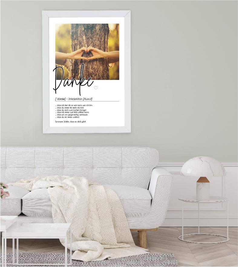 Anwendungsbild_Personalisiertes Foto-Poster "Danke" mit Definition, Bildgröße: 13x18cm, DIN A4, DIN A3, Bilderrahmen: Ohne Bilderrahmen, Bilderrahmen weiß, Bilderrahmen schwarz, Bilderrahmen weiß mit Passepartout, Bilderrahmen schwarz mit Passepartout, Co