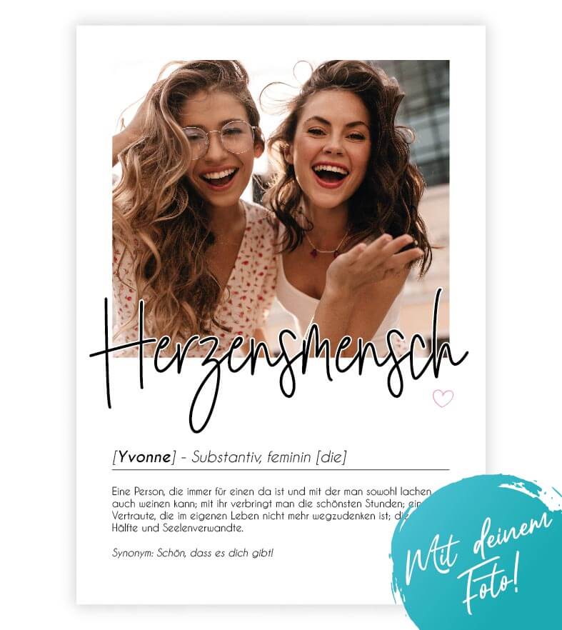 Personalized photo poster "HERZENSMENSCH" with definition