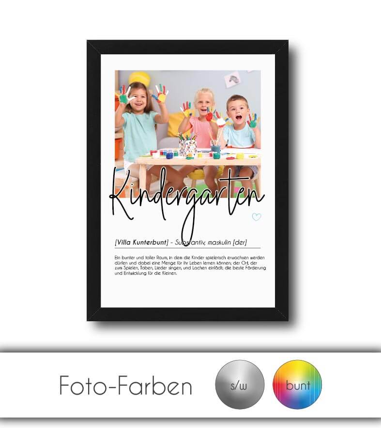 Personalisiertes Foto-Poster "Kindergarten" mit Definition, Bildgröße: 13x18cm, DIN A4, DIN A3, Bilderrahmen: Ohne Bilderrahmen, Bilderrahmen weiß, Bilderrahmen schwarz, Bilderrahmen weiß mit Passepartout, Bilderrahmen schwarz mit Passepartout, Copyright: