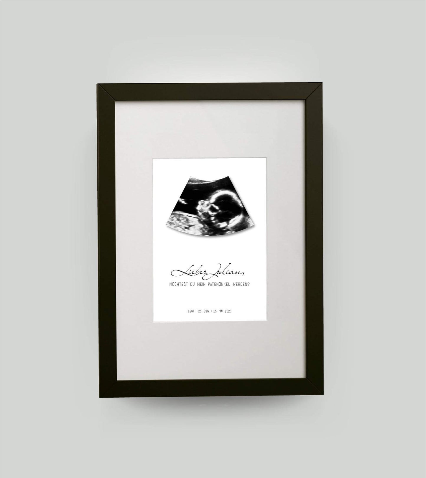 Personalisiertes Bild “Meine Patentante / Mein Patenonkel werden?”, Bildfarbe: Weiß, Bildgröße: 13x18cm, DIN A4, DIN A3, Bilderrahmen: Bilderrahmen schwarz mit Passepartout, Copyright:321geschenke.de