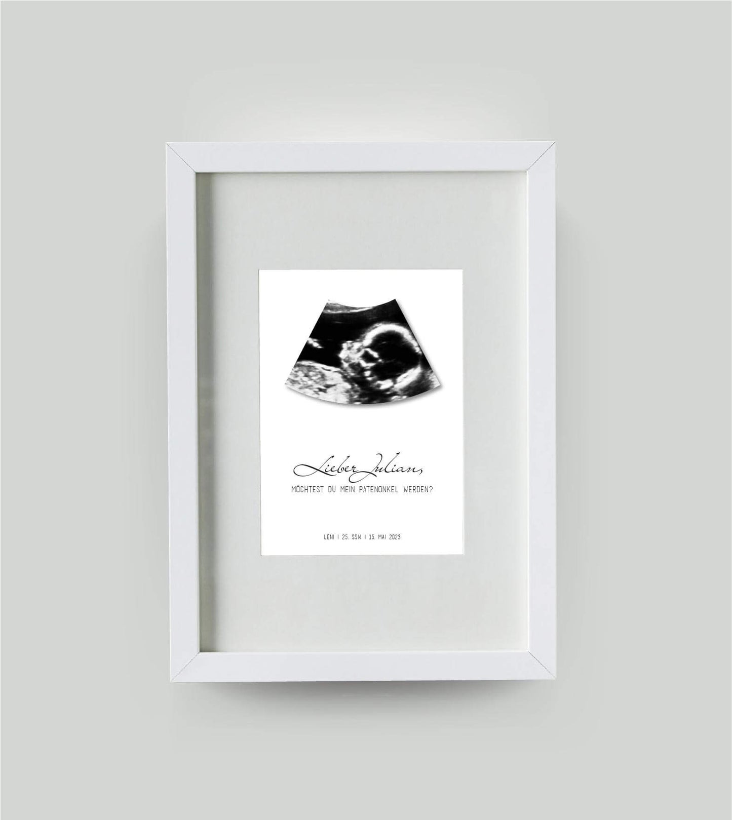 Personalisiertes Bild “Meine Patentante / Mein Patenonkel werden?”, Bildfarbe: Weiß, Bildgröße: 13x18cm, DIN A4, DIN A3, Bilderrahmen: Bilderrahmen weiß mit Passepartout, Copyright:321geschenke.de