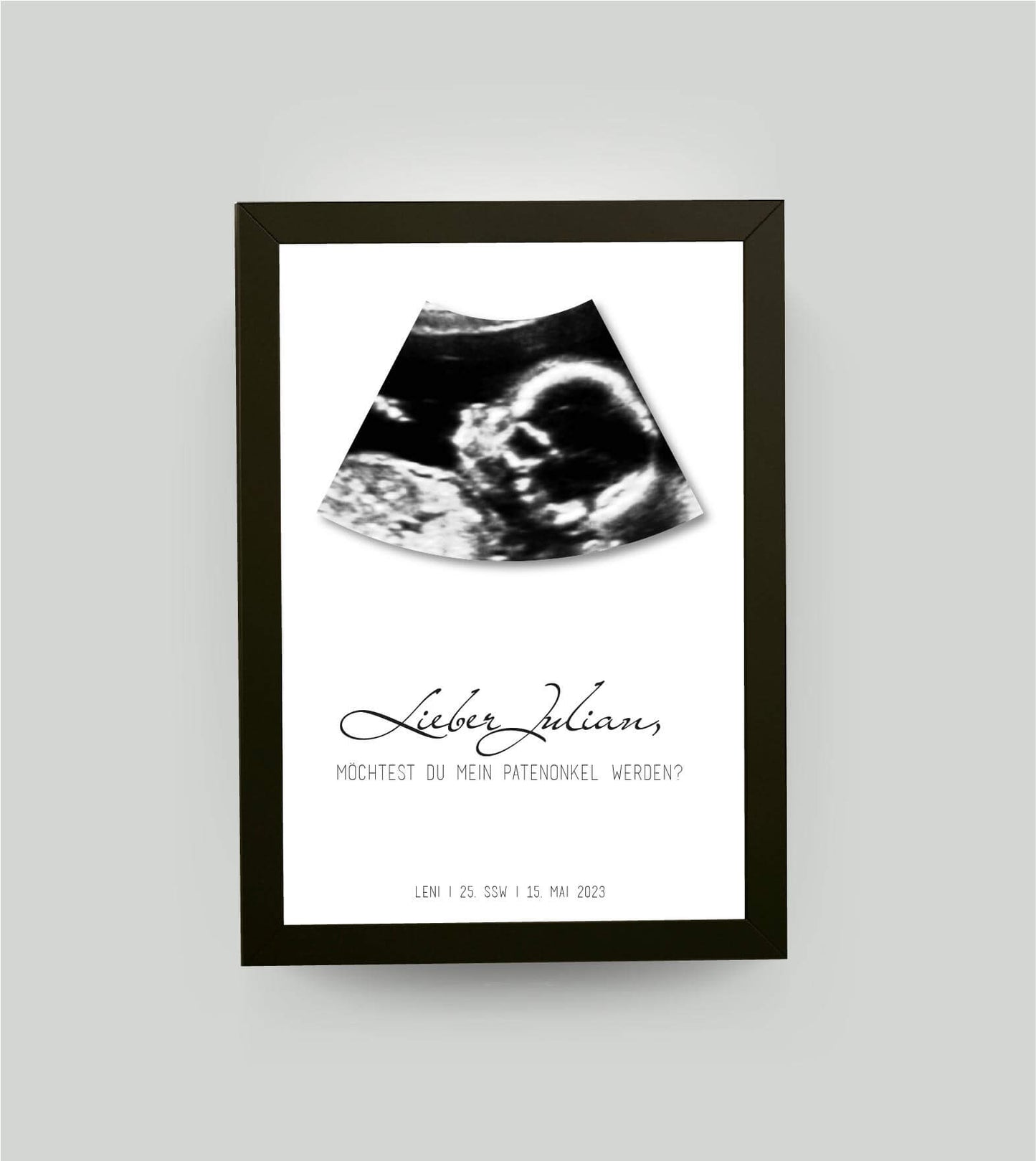 Personalisiertes Bild “Meine Patentante / Mein Patenonkel werden?”, Bildfarbe: Weiß, Bildgröße: 13x18cm, DIN A4, DIN A3, Bilderrahmen: Bilderrahmen schwarz ohne Passepartout, Copyright:321geschenke.de