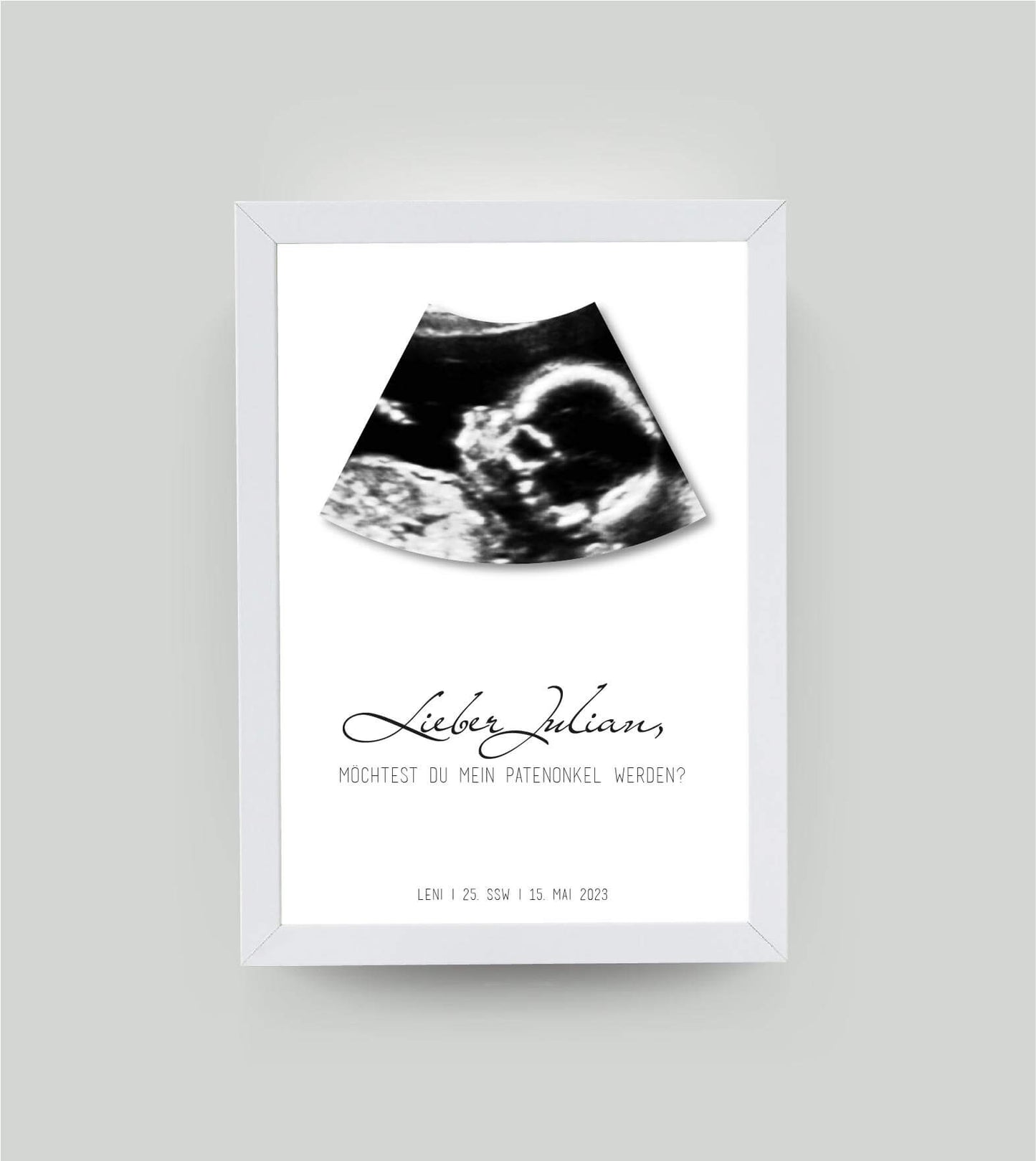 Personalisiertes Bild “Meine Patentante / Mein Patenonkel werden?”, Bildfarbe: Weiß, Bildgröße: 13x18cm, DIN A4, DIN A3, Bilderrahmen: Bilderrahmen weiß ohne Passepartout, Copyright:321geschenke.de