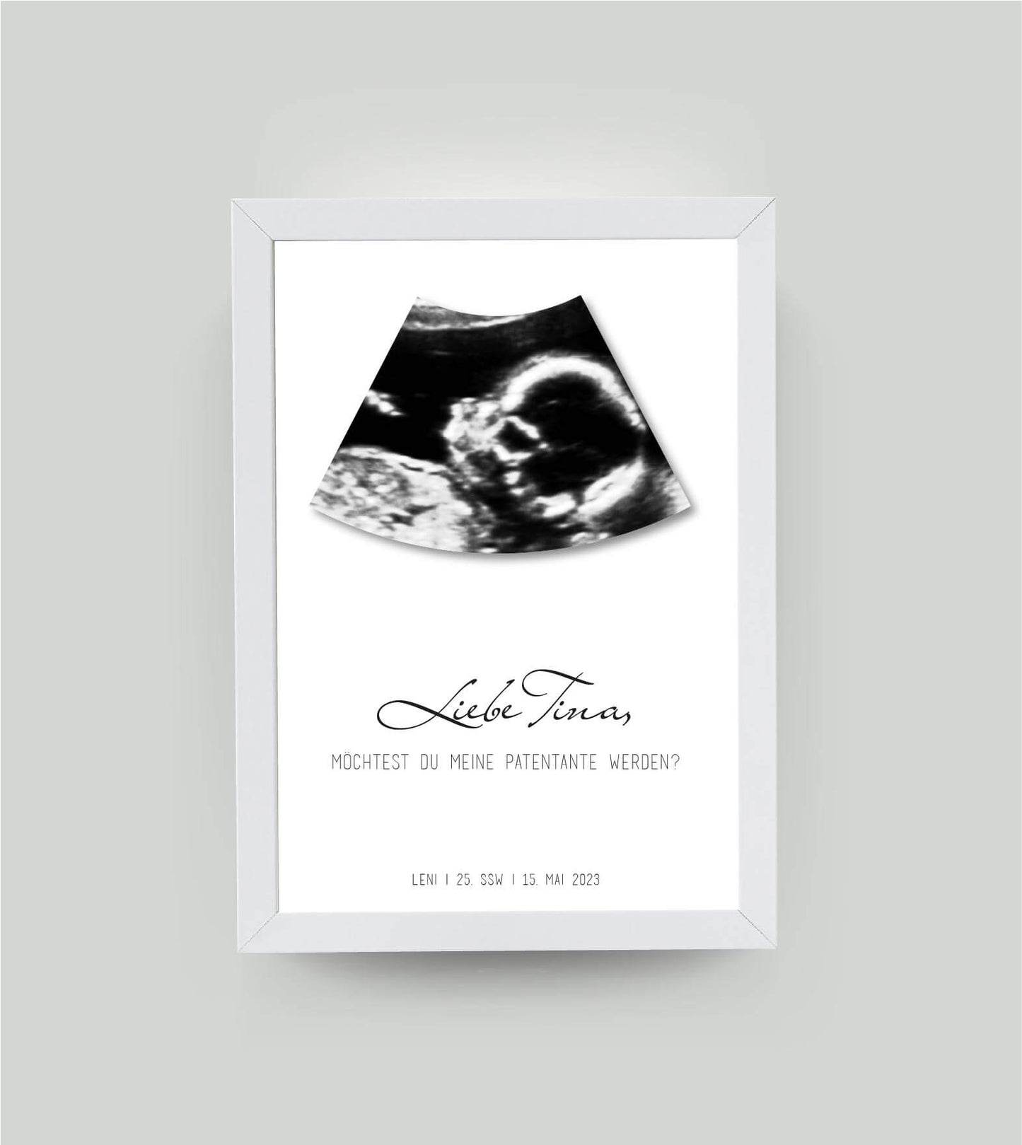 Personalisiertes Bild “Meine Patentante / Mein Patenonkel werden?”, Bildfarbe: Weiß, Bildgröße: 13x18cm, DIN A4, DIN A3, Bilderrahmen: Bilderrahmen weiß ohne Passepartout, Copyright:321geschenke.de