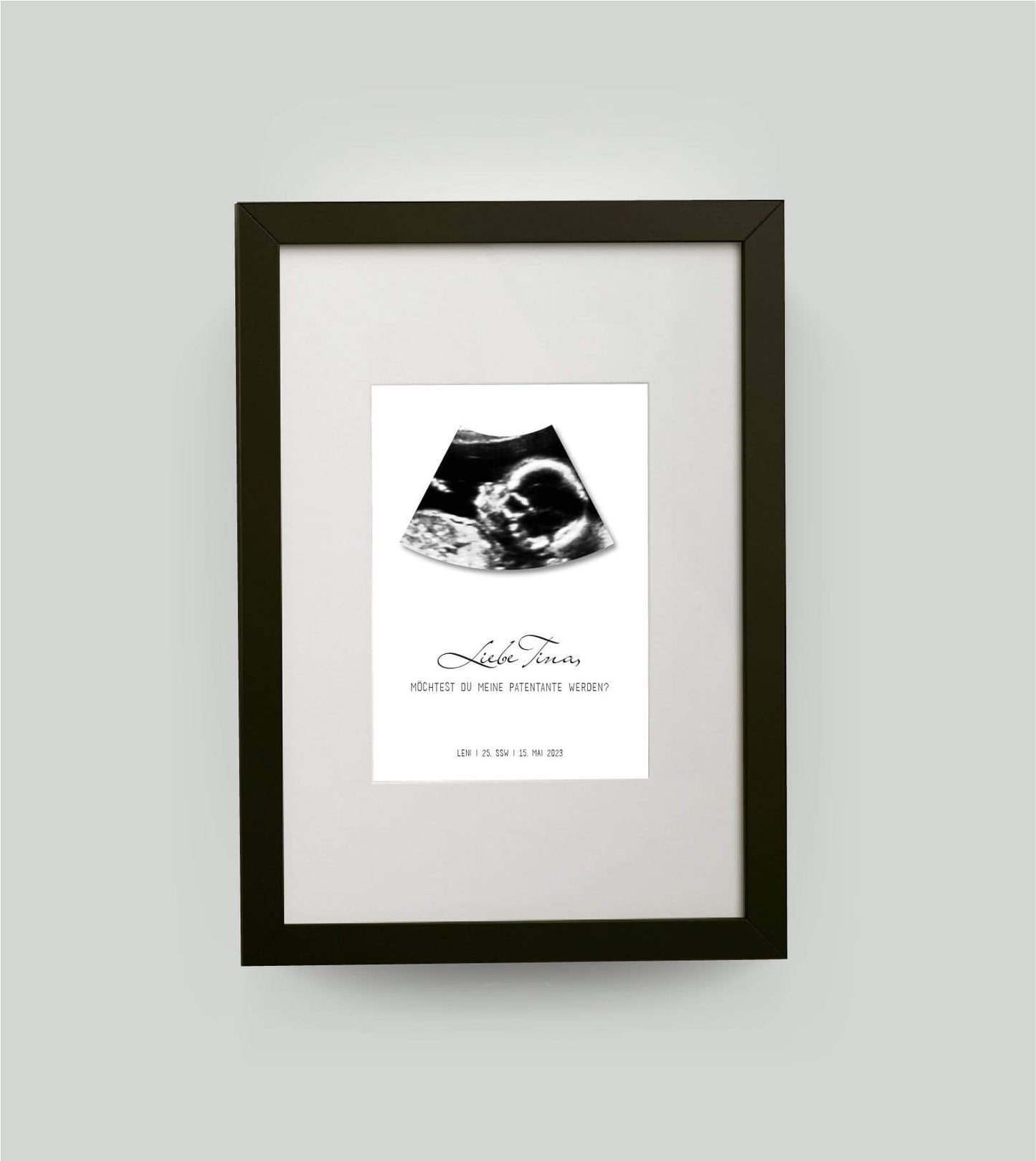 Personalisiertes Bild “Meine Patentante / Mein Patenonkel werden?”, Bildfarbe: Weiß, Bildgröße: 13x18cm, DIN A4, DIN A3, Bilderrahmen: Bilderrahmen schwarz mit Passepartout, Copyright:321geschenke.de