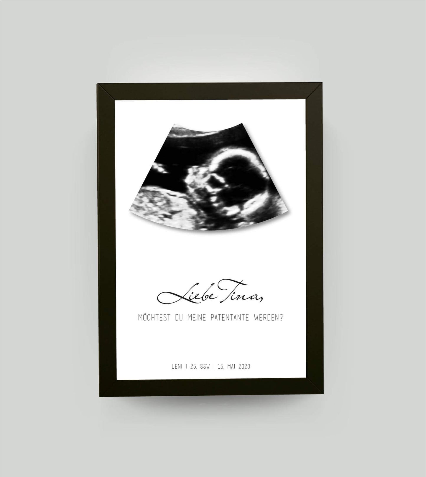 Personalisiertes Bild “Meine Patentante / Mein Patenonkel werden?”, Bildfarbe: Weiß, Bildgröße: 13x18cm, DIN A4, DIN A3, Bilderrahmen: Bilderrahmen schwarz ohne Passepartout, Copyright:321geschenke.de