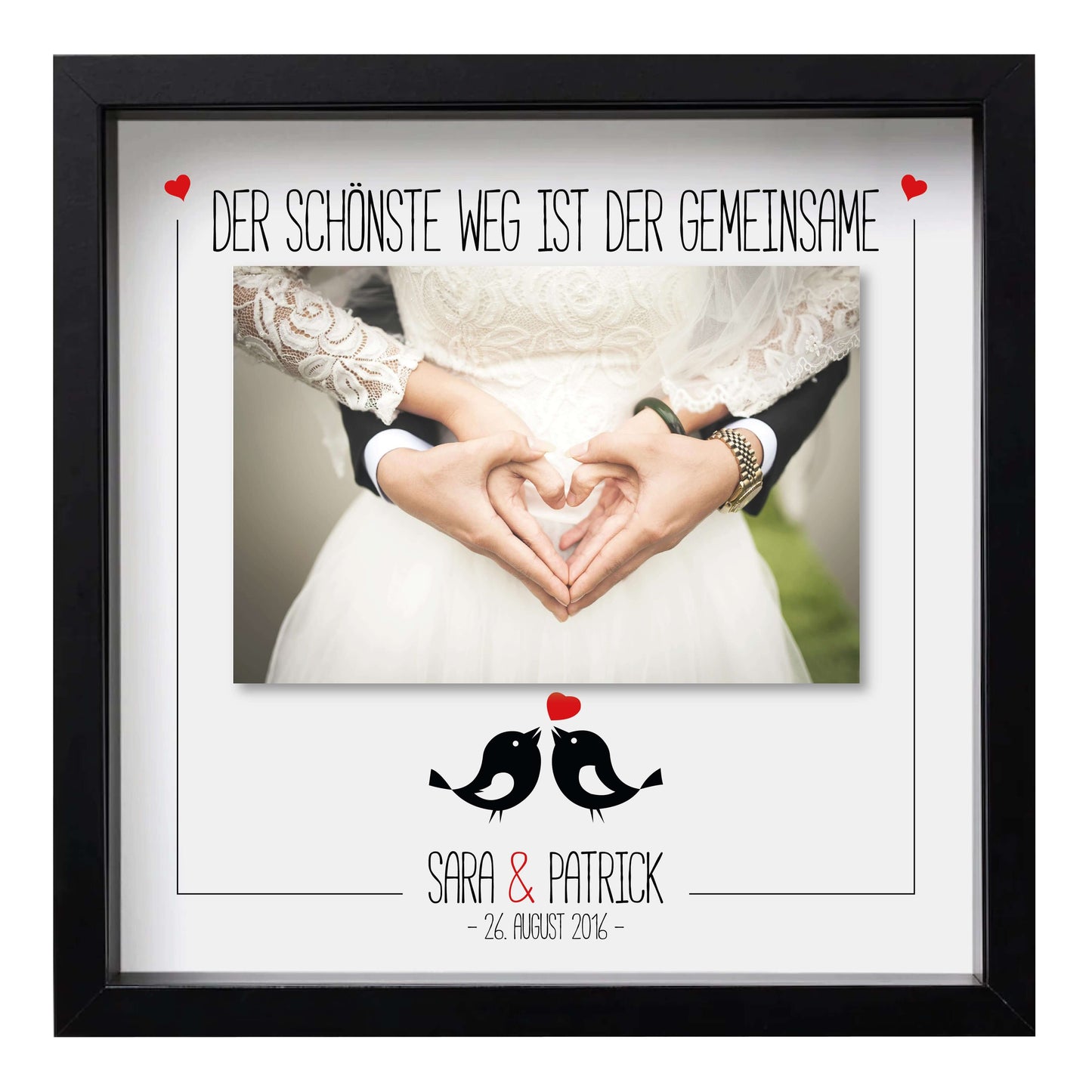 Personalisiertes Bild „Geldgeschenk” Vogelpaar, Bildgröße: 25x25cm, Bilderrahmen: Bilderrahmen schwarz ohne Passepartout, Copyright: 321geschenke.de