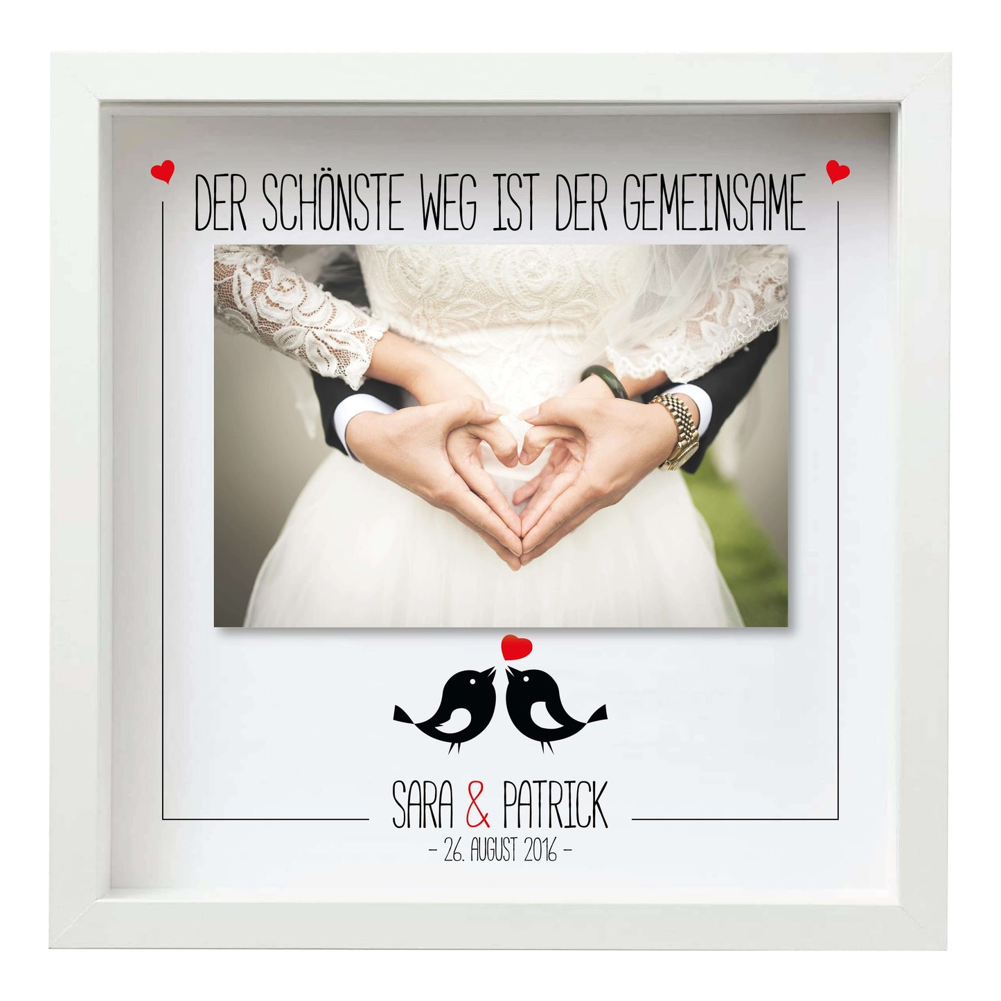 Personalisiertes Bild „Geldgeschenk” Vogelpaar mit Foto, Bildgröße: 25x25cm, Bilderrahmen: Bilderrahmen weiß ohne Passepartout, Copyright: 321geschenke.de