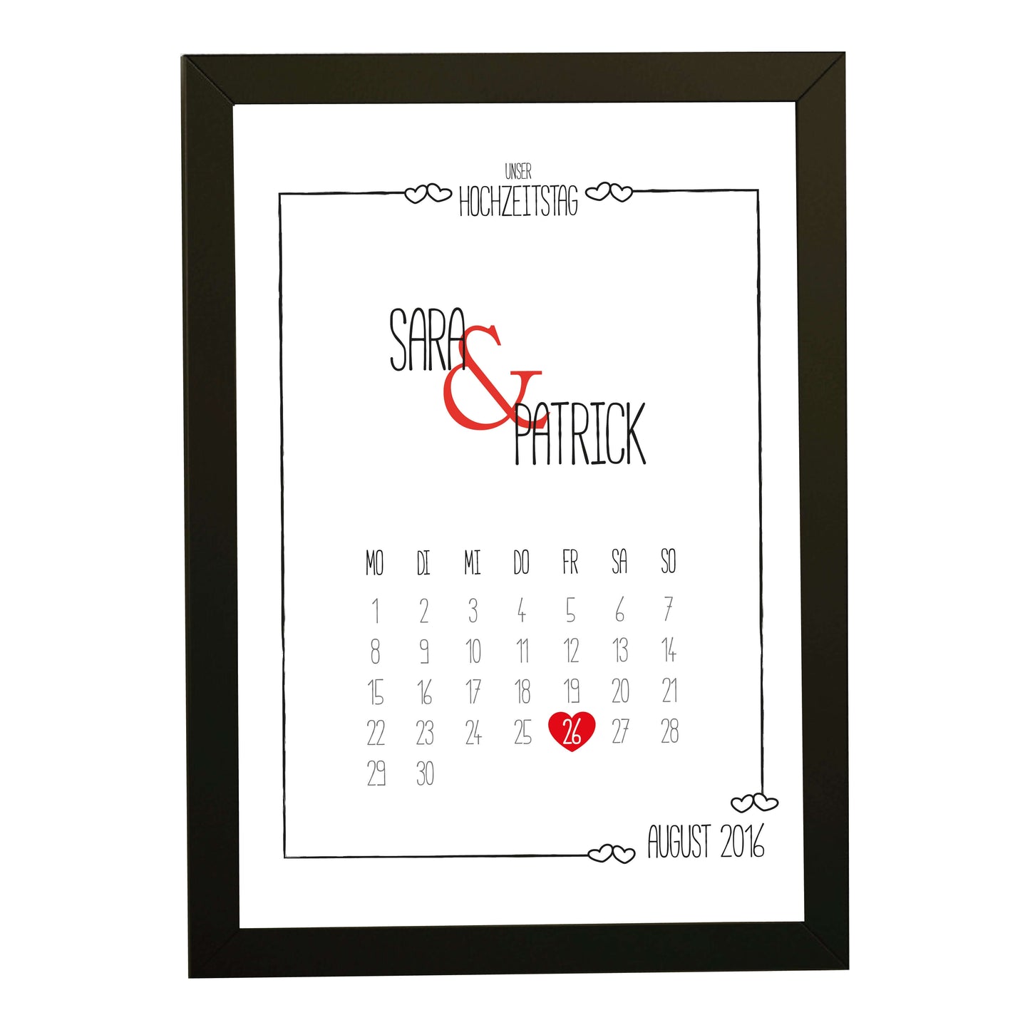 Personalisiertes Bild „Hochzeitstag” Kalender mit Datum, Variante: Variante 1, Bildgröße: 13x18cm, Bilderrahmen: Bilderrahmen schwarz ohne Passepartout, Copyright:321geschenke.de