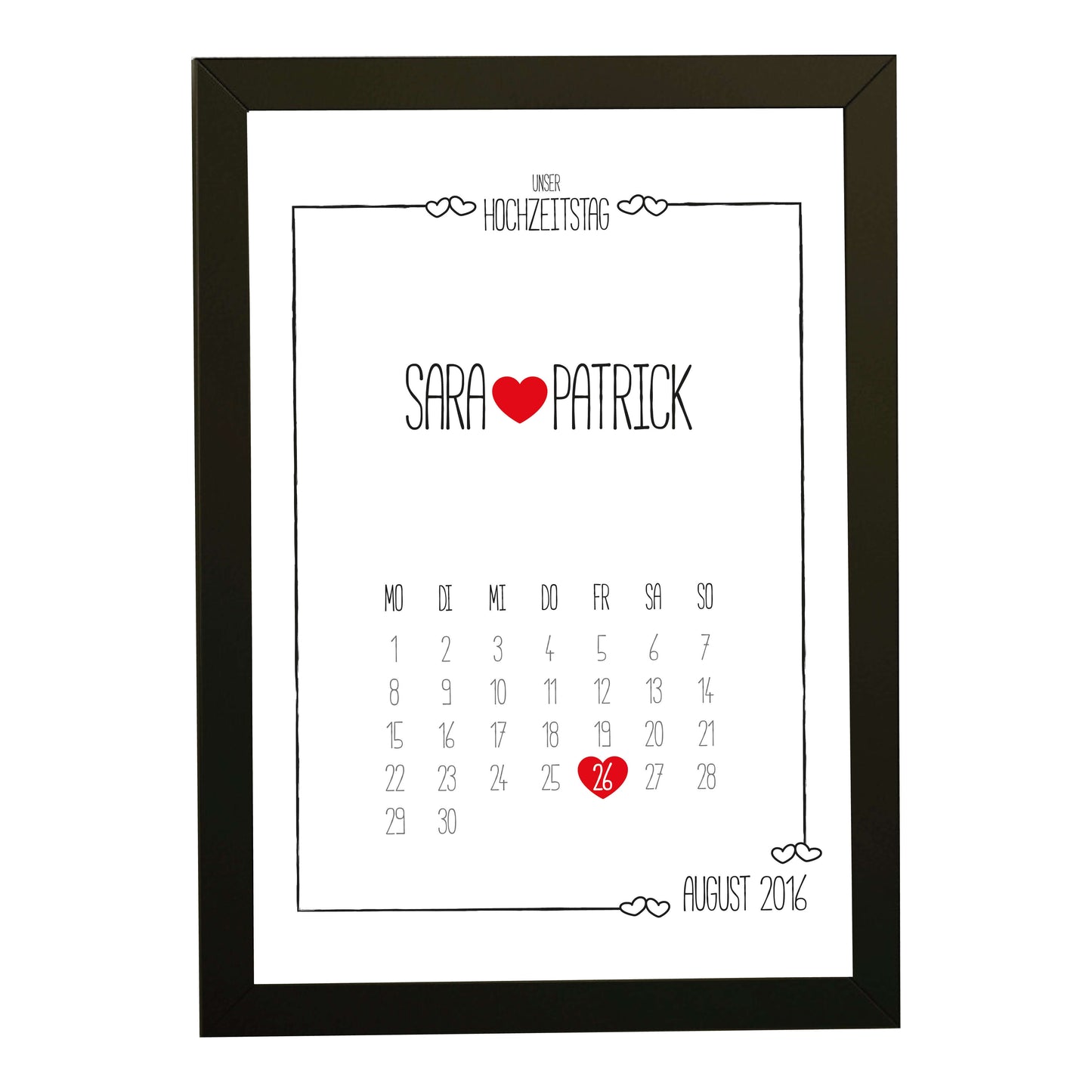 Personalisiertes Bild „Hochzeitstag” Kalender mit Datum, Variante: Variante 2, Bildgröße: 13x18cm, Bilderrahmen: Bilderrahmen schwarz ohne Passepartout, Copyright:321geschenke.de