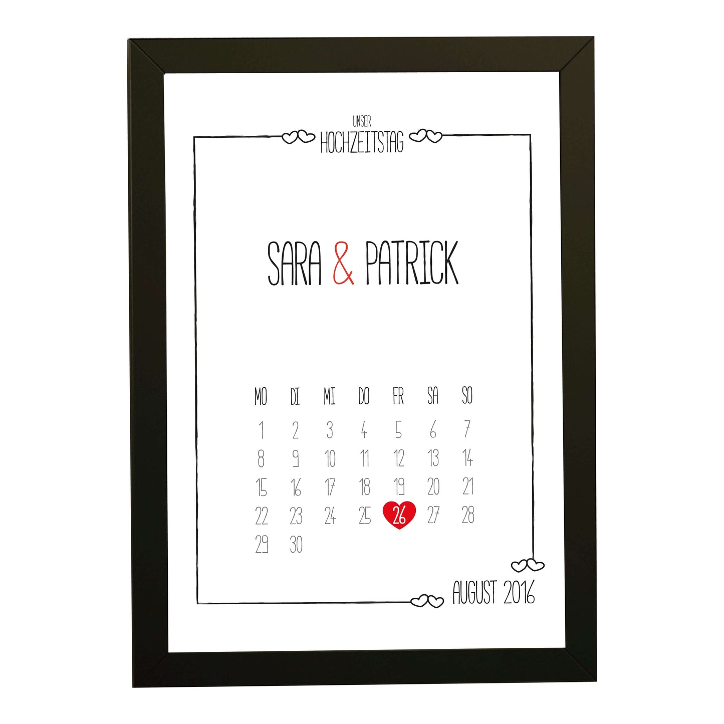 Personalisiertes Bild „Hochzeitstag” Kalender mit Datum, Variante: Variante 3, Bildgröße: 13x18cm, Bilderrahmen: Bilderrahmen schwarz ohne Passepartout, Copyright:321geschenke.de