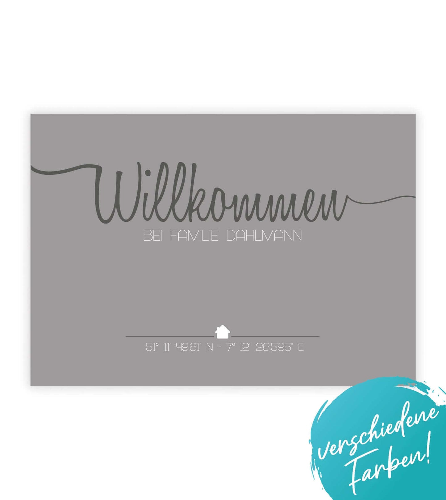 Personalisiertes Bild “WILLKOMMEN”, Bildfarbe: Anthrazit/Schwarz, Grau, Weiß, Bildgröße: 13x18cm, DIN A4, DIN A3, Bilderrahmen: Ohne Bilderrahmen, Bilderrahmen weiß ohne Passepartout, Bilderrahmen schwarz ohne Passepartout, Bilderrahmen weiß mit Passepartout, Bilderrahmen schwarz mit Passepartout,Copyright: 321geschenke.de