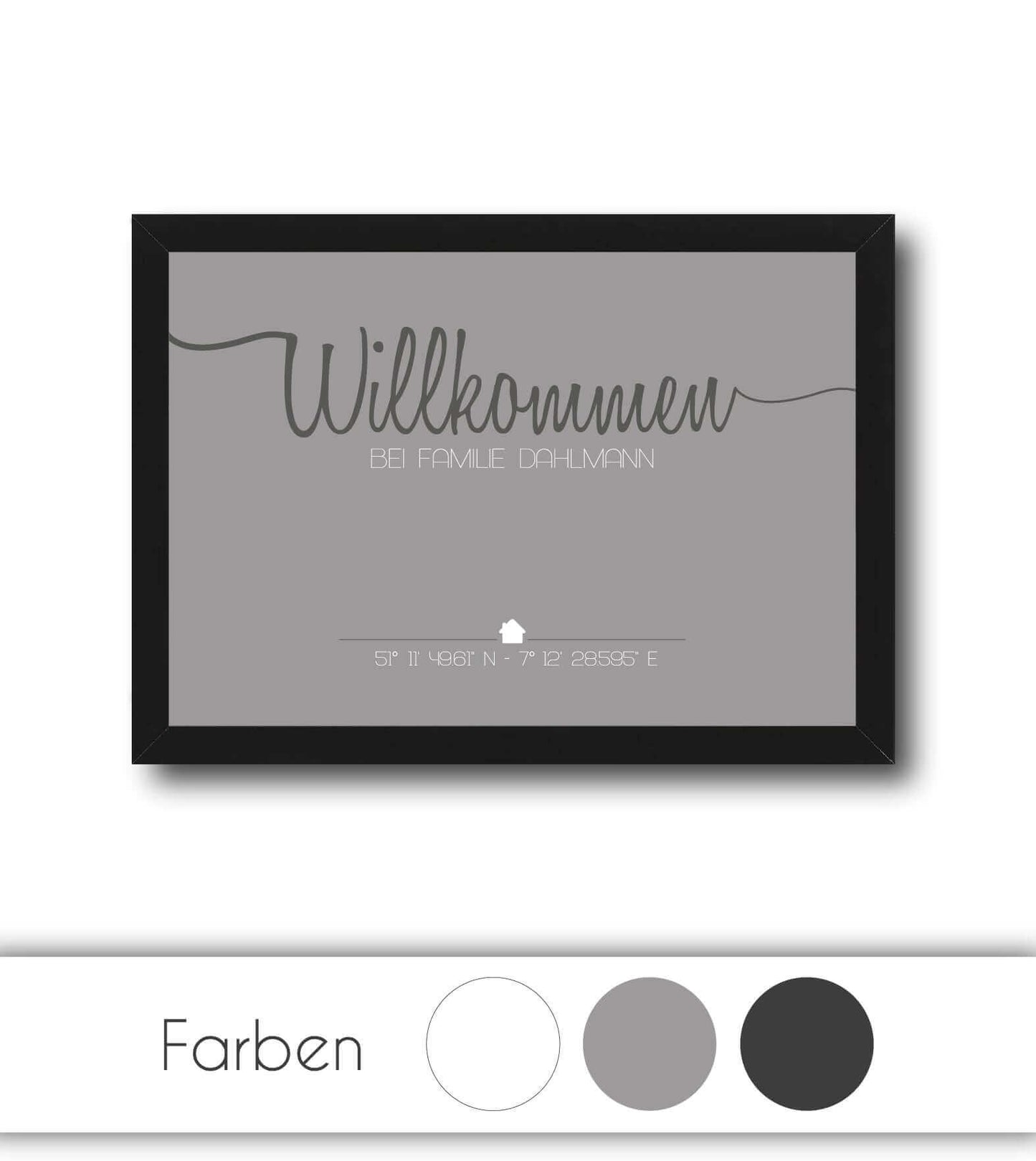 Personalisiertes Bild “WILLKOMMEN”, Bildfarbe: Anthrazit/Schwarz, Grau, Weiß, Bildgröße: 13x18cm, DIN A4, DIN A3, Bilderrahmen: Ohne Bilderrahmen, Bilderrahmen weiß ohne Passepartout, Bilderrahmen schwarz ohne Passepartout, Bilderrahmen weiß mit Passepartout, Bilderrahmen schwarz mit Passepartout,Copyright: 321geschenke.de