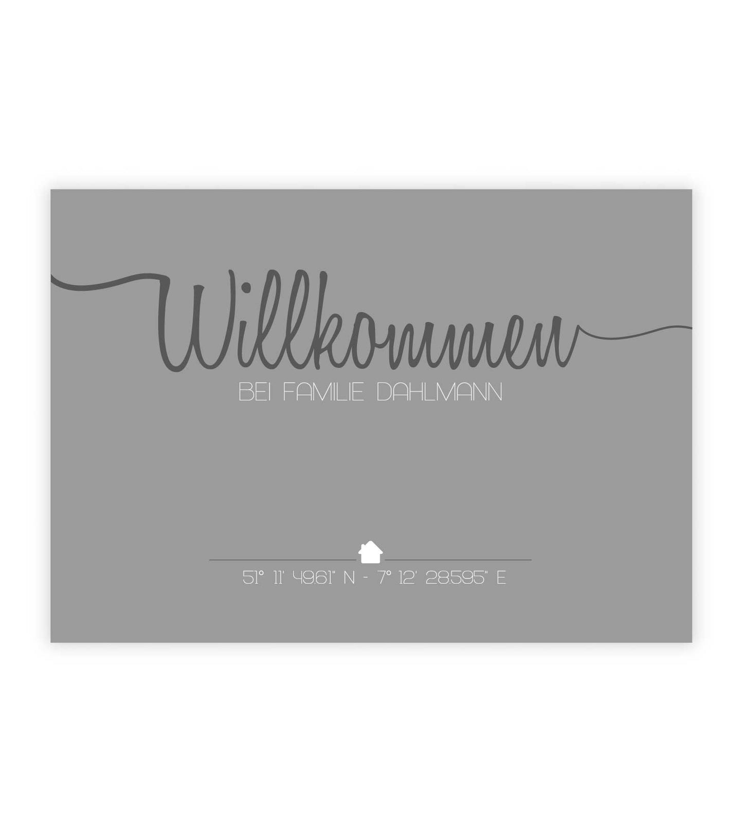 Personalisiertes Bild “WILLKOMMEN”, Bildfarbe: Grau, Bildgröße: 13x18cm, DIN A4, DIN A3, Bilderrahmen: Ohne Bilderrahmen, Copyright: 321geschenke.de