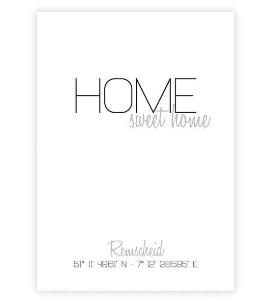 Personalisiertes Koordinatenbild “HOME sweet home”, Bildfarbe: Weiß, Copyright: 321geschenke.de