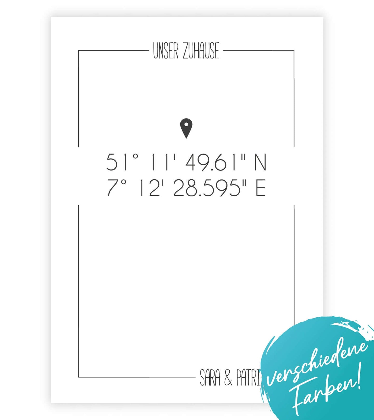 Personalisiertes Koordinaten Bild “UNSER ZUHAUSE”, Bildfarbe: Anthrazit/Schwarz, Weiß, Bildgröße: 13x18cm, DIN A4, DIN A3, Bilderrahmen: Ohne Bilderrahmen, Bilderrahmen weiß ohne Passepartout, Bilderrahmen schwarz ohne Passepartout, Bilderrahmen weiß mit Passepartout, Bilderrahmen schwarz mit Passepartout, Copyright: 321geschenke.de