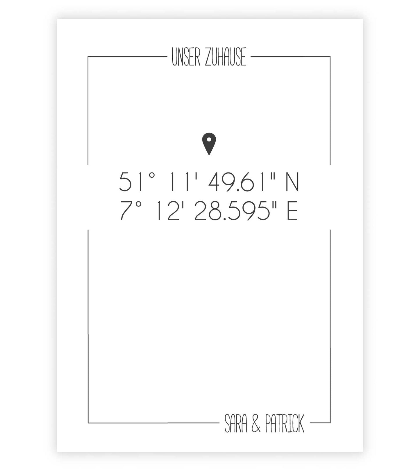 Personalisiertes Koordinaten Bild “UNSER ZUHAUSE”, Bildfarbe: Weiß, Bildgröße: 13x18cm, DIN A4, DIN A3, Bilderrahmen: Ohne Bilderrahmen, Copyright: 321geschenke.de
