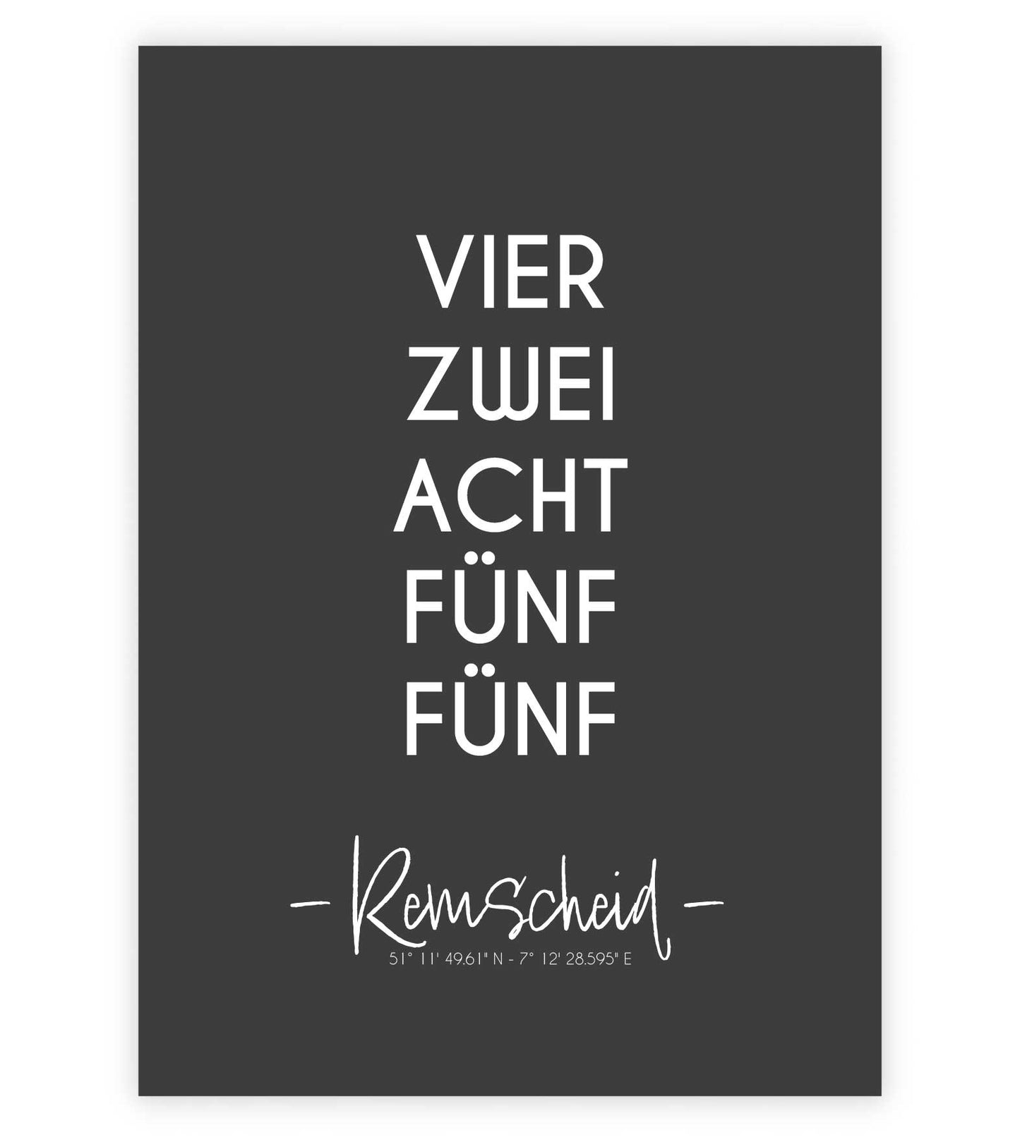 Personalisiertes Koordinatenposter "PLZ" Postleitzahl, Bildfarbe: Anthrazit/Schwarz, Bildgröße: 13x18cm, DIN A4, DIN A3, Bilderrahmen: Ohne Bilderrahmen, Copyright: 321geschenke.de