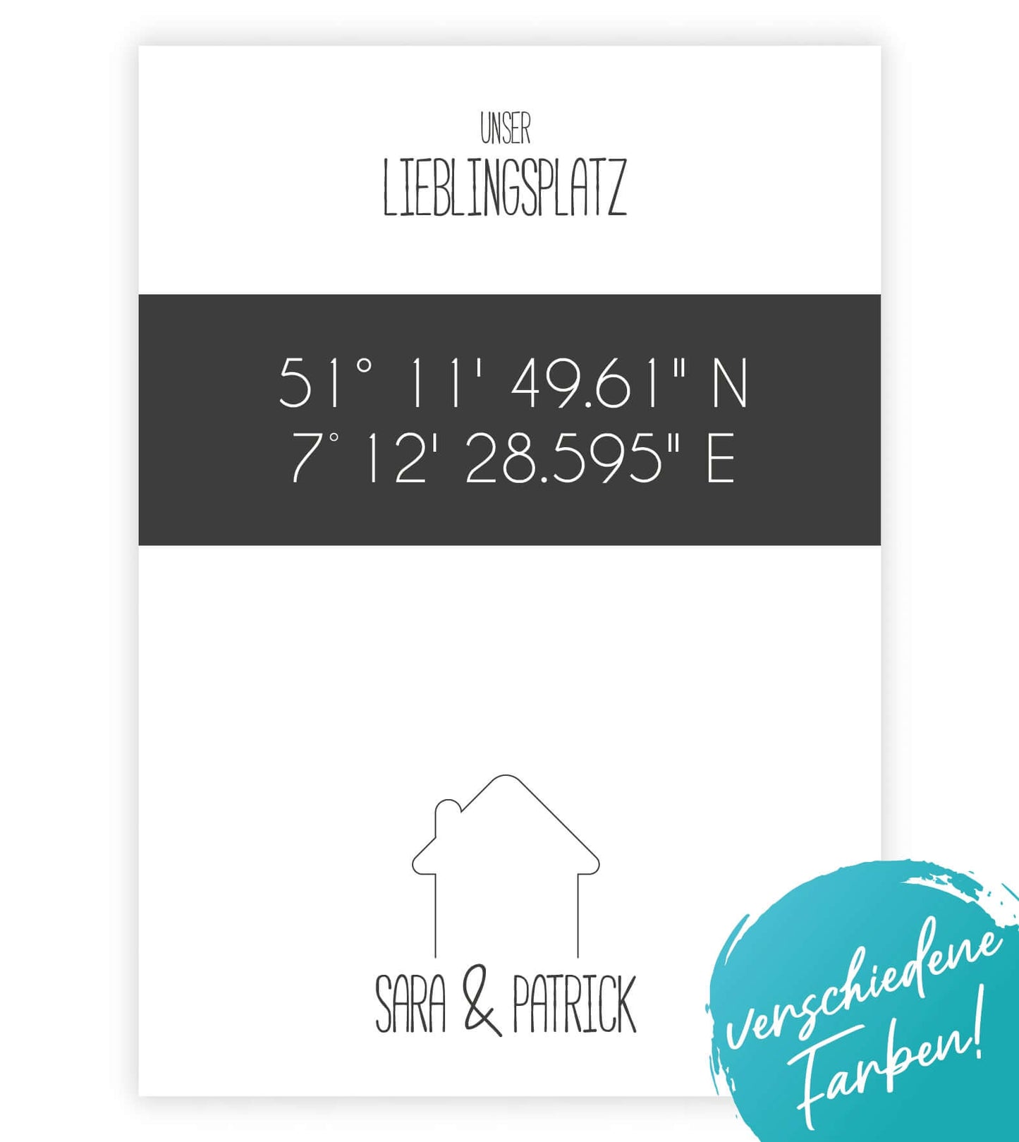Personalisiertes Koordinaten Bild “Lieblingsort Haus”, Bildfarbe: Anthrazit/Schwarz, Grau, Bildgröße: 13x18cm, DIN A4, DIN A3, Bilderrahmen: Ohne Bilderrahmen, Bilderrahmen weiß ohne Passepartout, Bilderrahmen schwarz ohne Passepartout, Copyright: 321geschenke.de